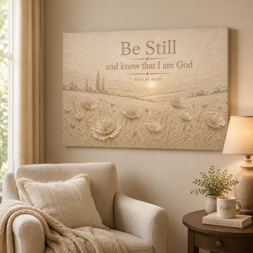 Be Still and Know Psalm 46:10 Canvas Print Neutral Christian Wall Art Floral Scripture Home Decor