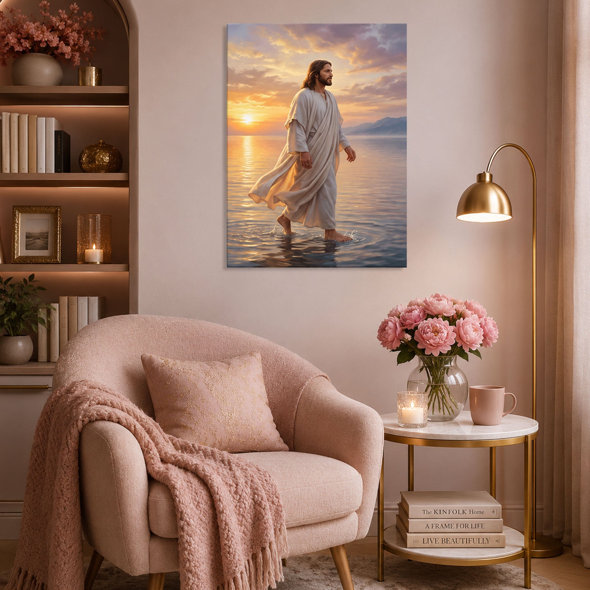 Jesus Walking on Water Canvas Wall Art, Religious Christian Home Decor, Faith Inspired Artwork