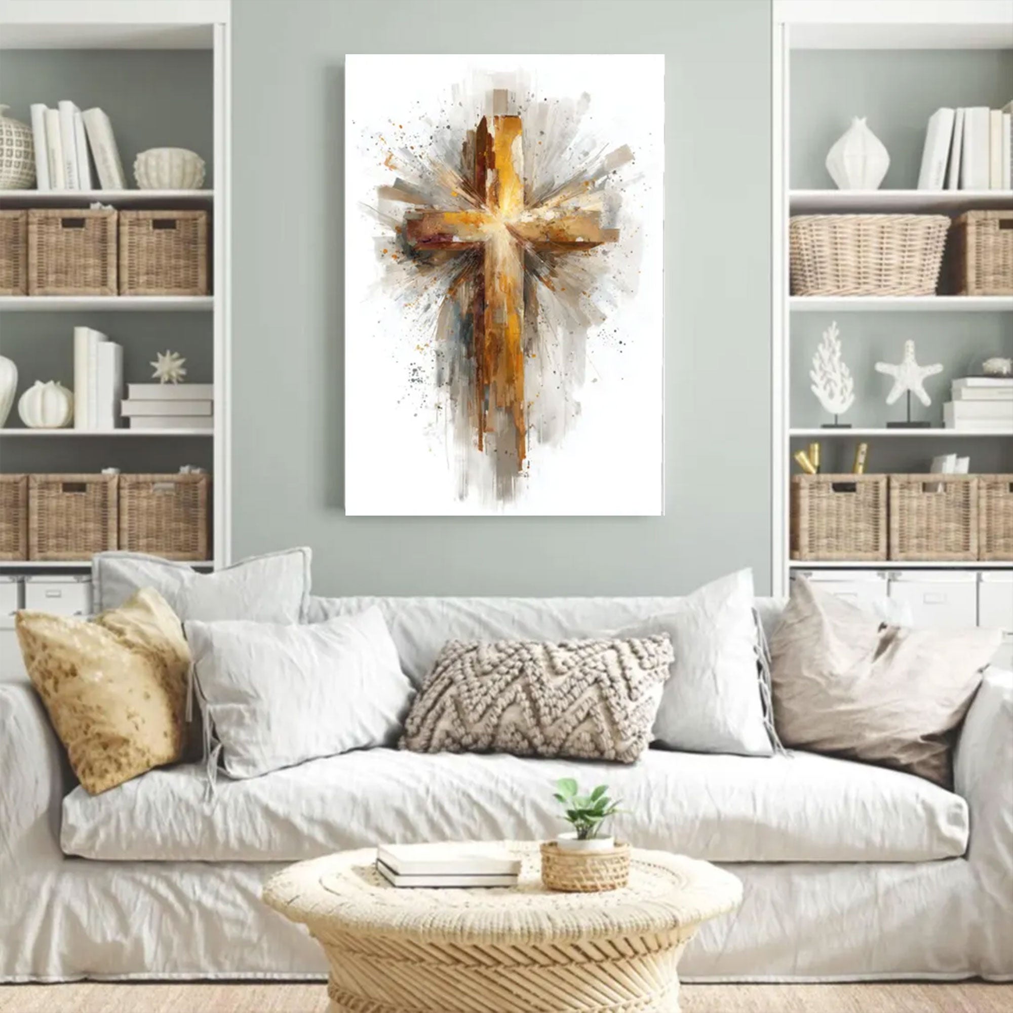 Abstract Cross Canvas Print, Large Christian Wall Art, Oversized Statement Piece, Modern Faith Home Decor, Ready to Hang Inspirational Gift