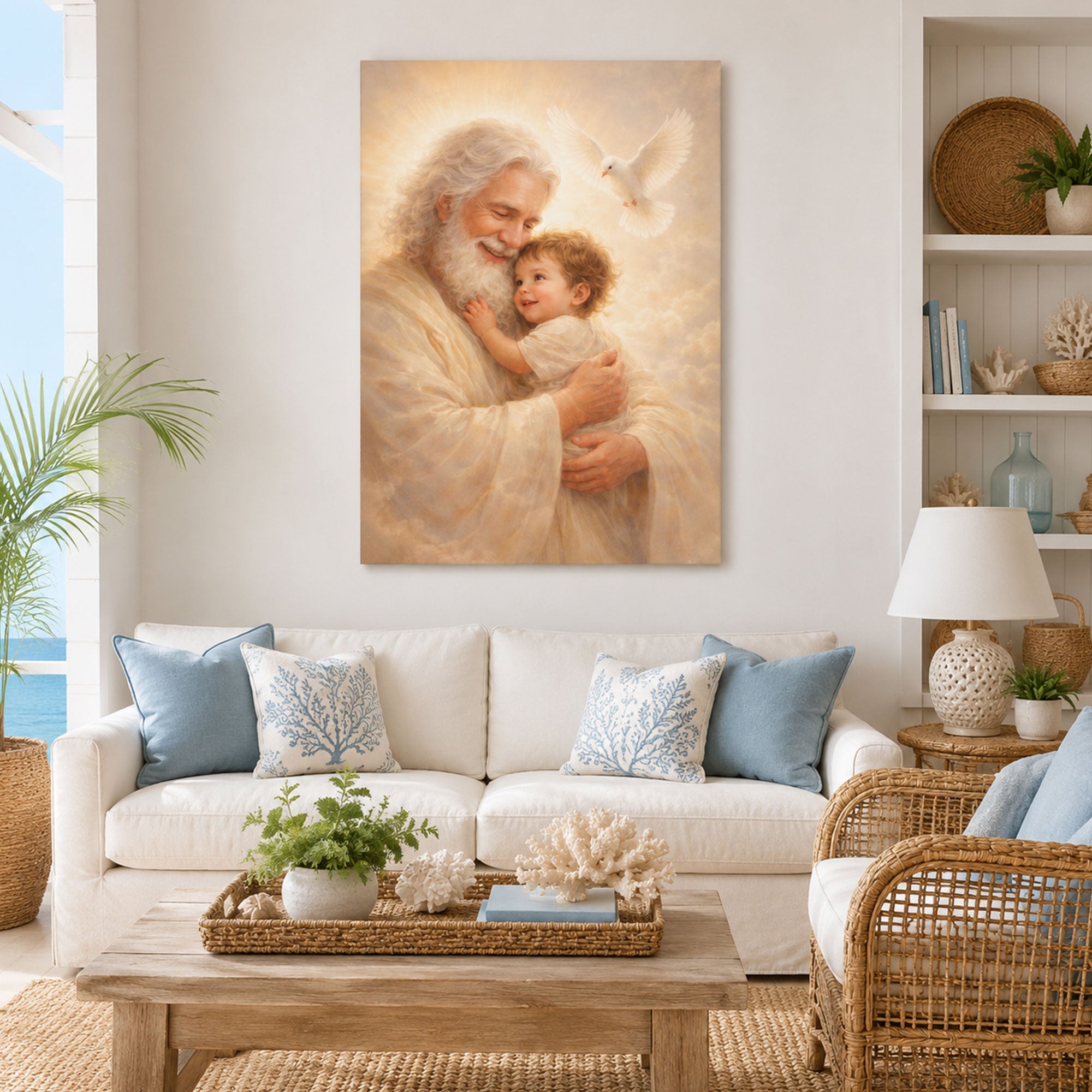 God the Father and Jesus Canvas Print Heavenly Father Hugging Son Christian Wall Art Faith Gift