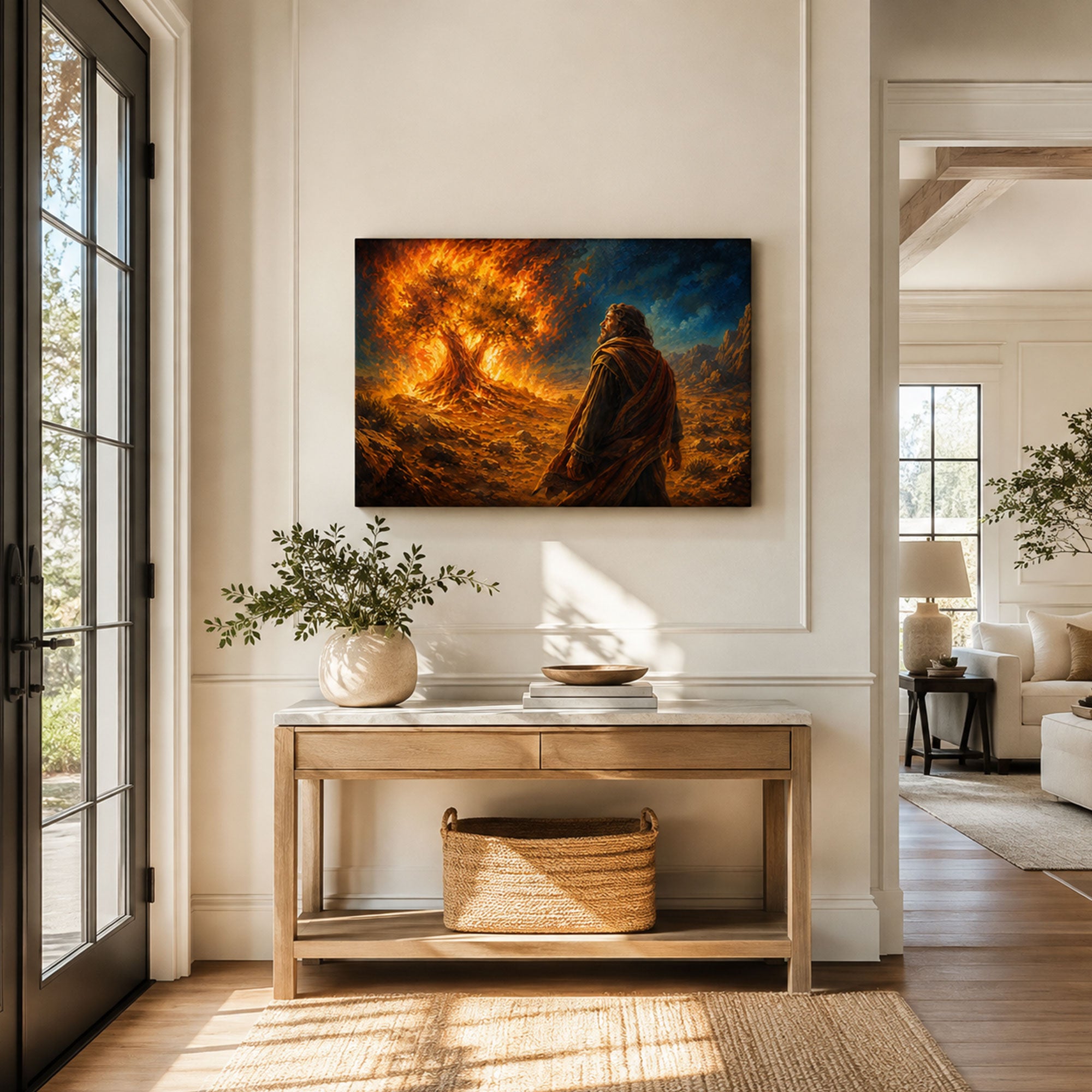 Moses and the Burning Bush Canvas Print, Exodus 3 Christian Wall Decor, Bible Faith Gift