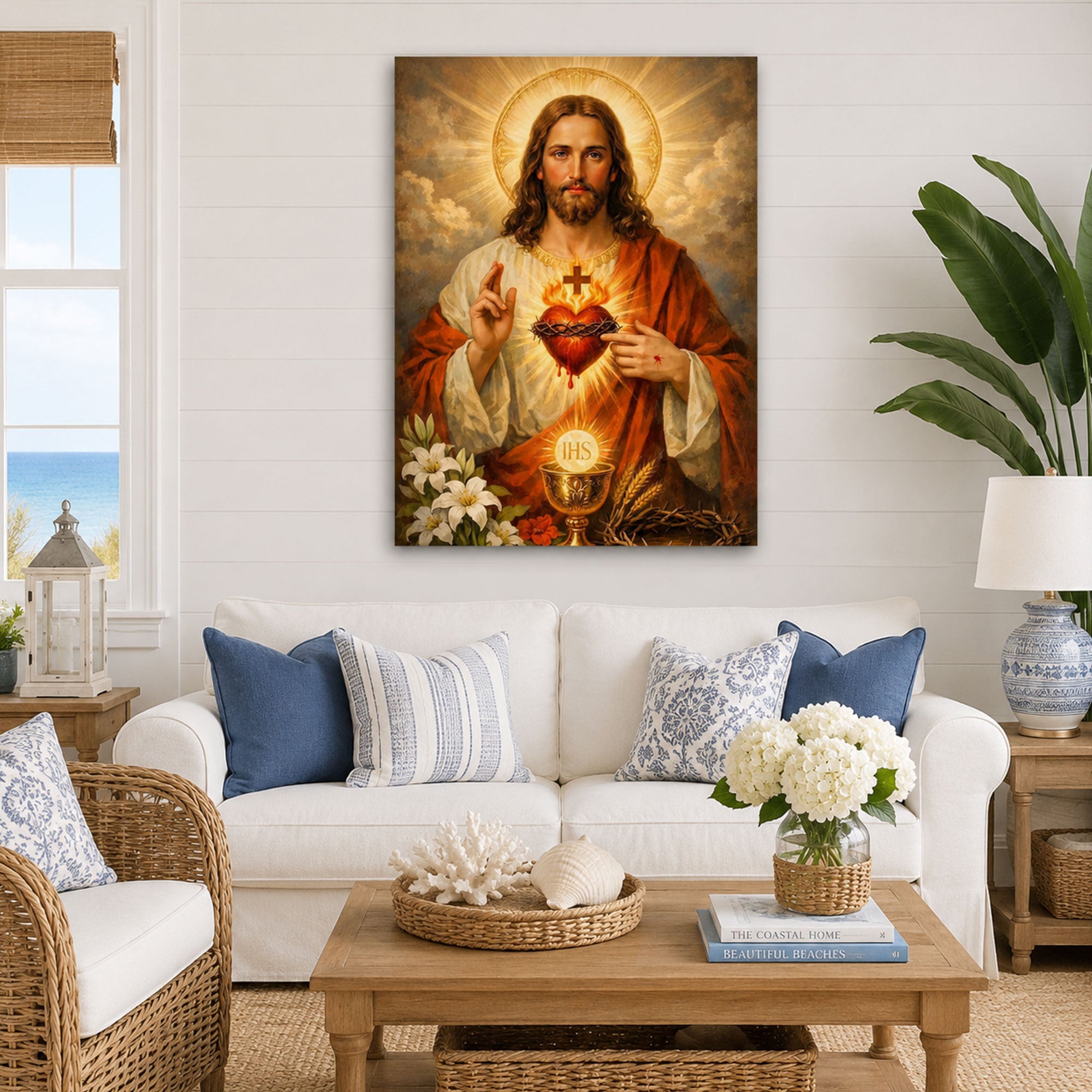 Sacred Heart of Jesus Canvas Print, Divine Love Christian Wall Art, Religious Faith Home Decor