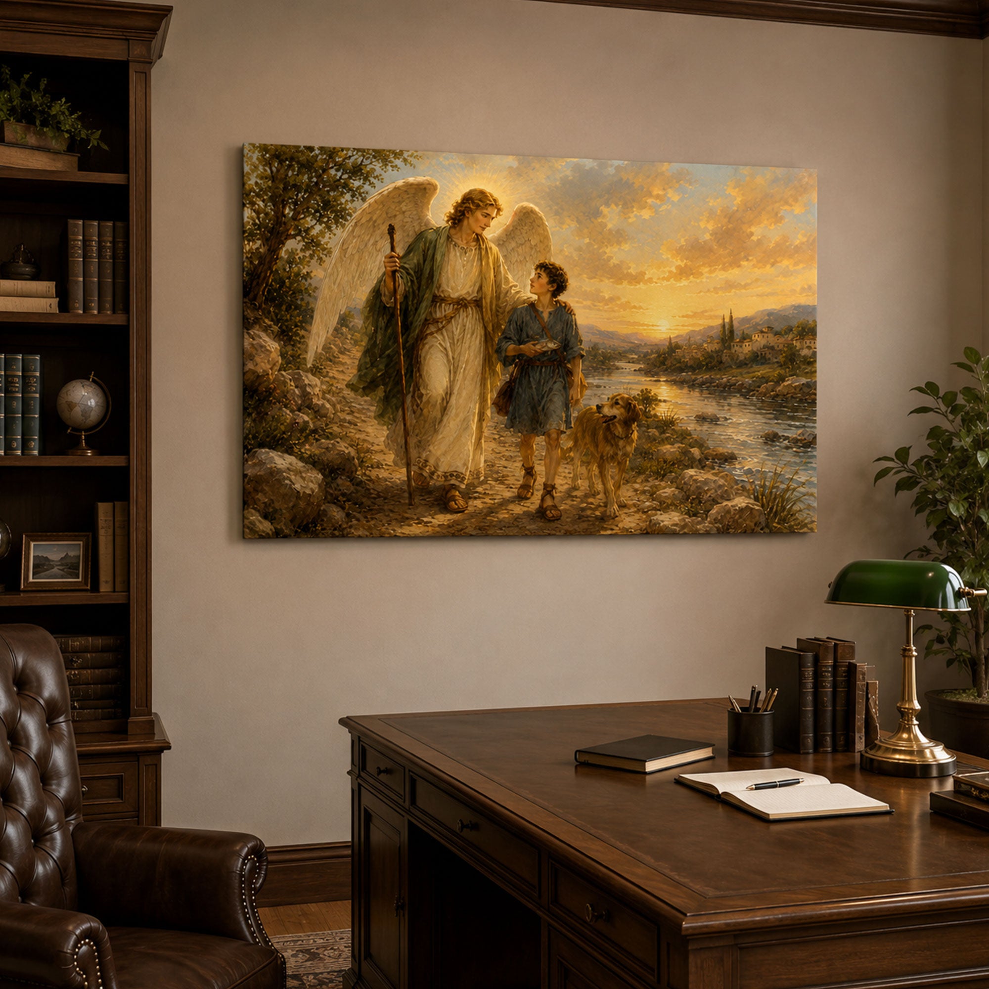 Guardian Angel with Child Canvas Print, Christian Angel Wall Art, Faith Home Decor Gift