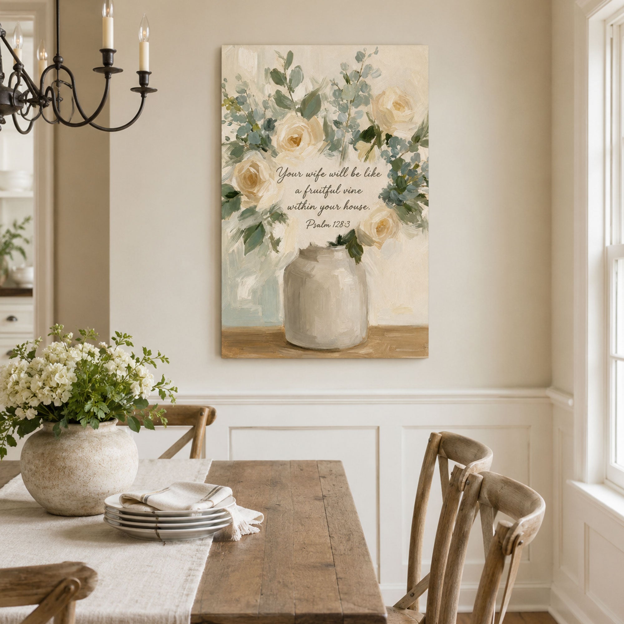 Psalm 128:3 Fruitful Vine Canvas Print, Christian Home Decor