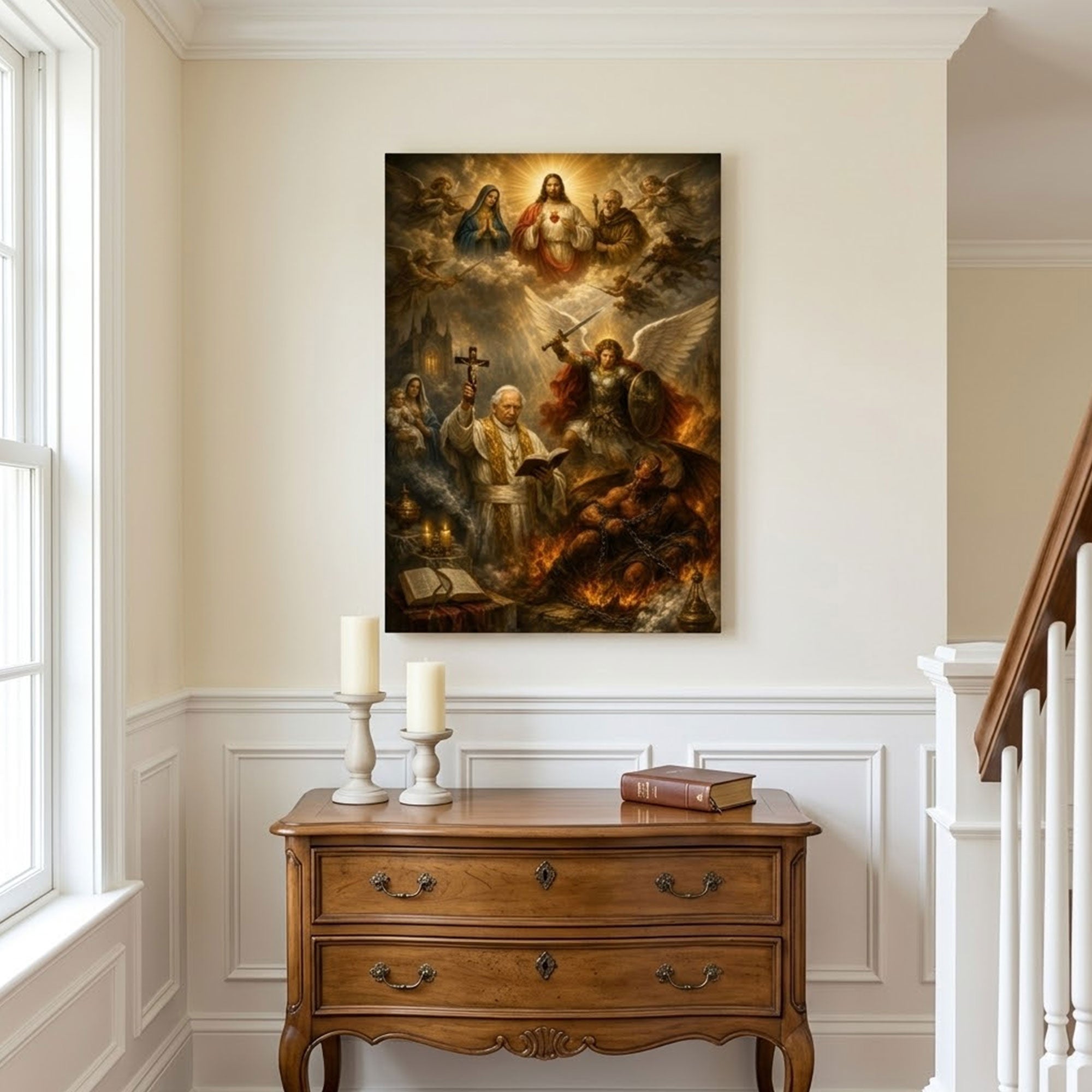 Saint Michael Prayer with Pope Leo XIII Canvas Print, Catholic Faith Art
