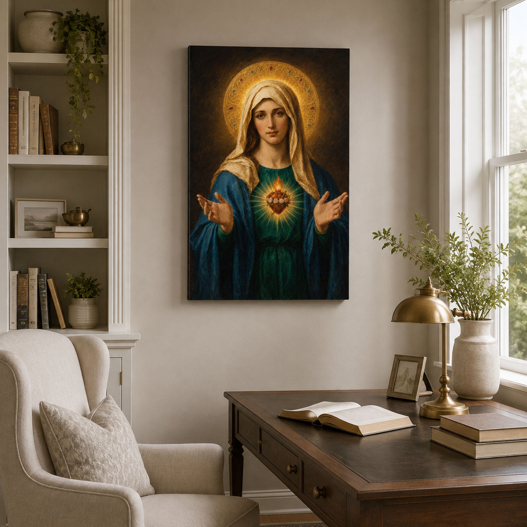 Immaculate Heart of Mary Canvas Print, Blessed Virgin Mary Catholic Wall Decor, Marian Faith Gift