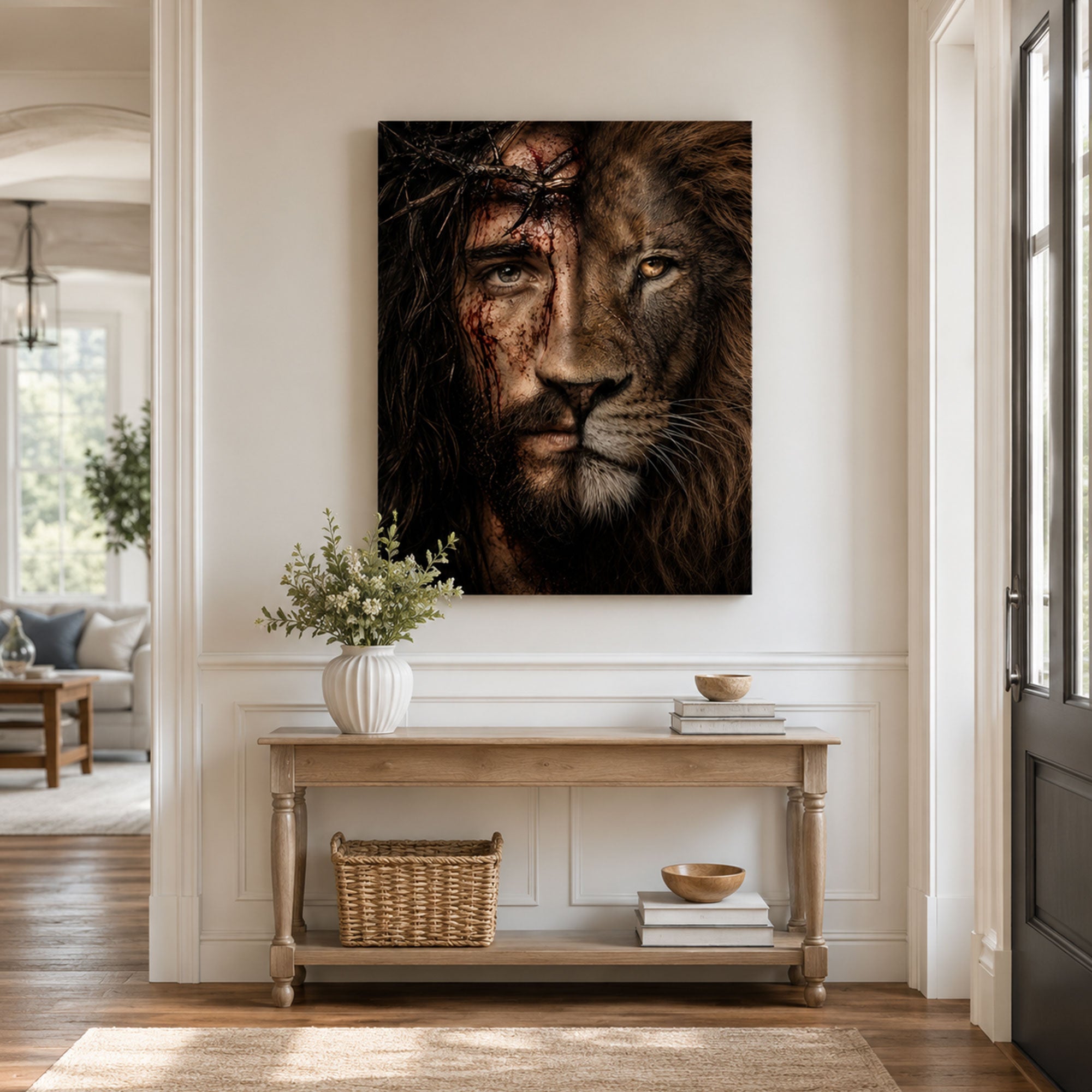 Jesus and Lion of Judah Canvas Print, Christian Faith Wall Art Gift