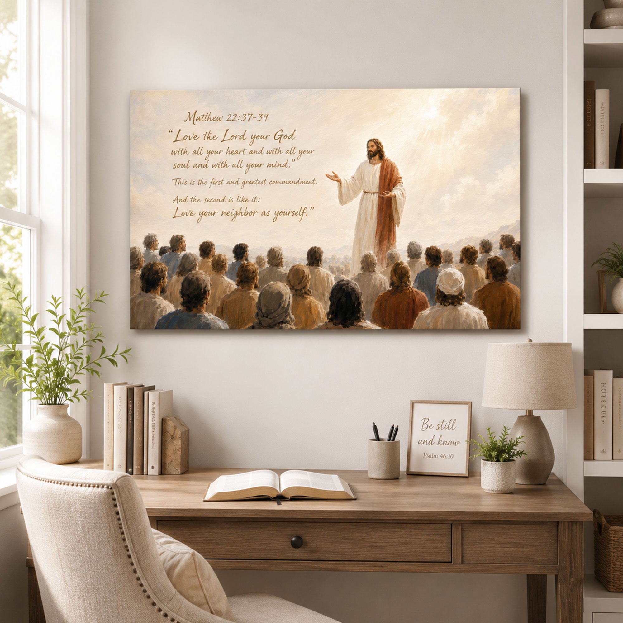 Greatest Commandment Canvas Print, Matthew 22:37-39 Jesus Christian Wall Decor, Faith Gift
