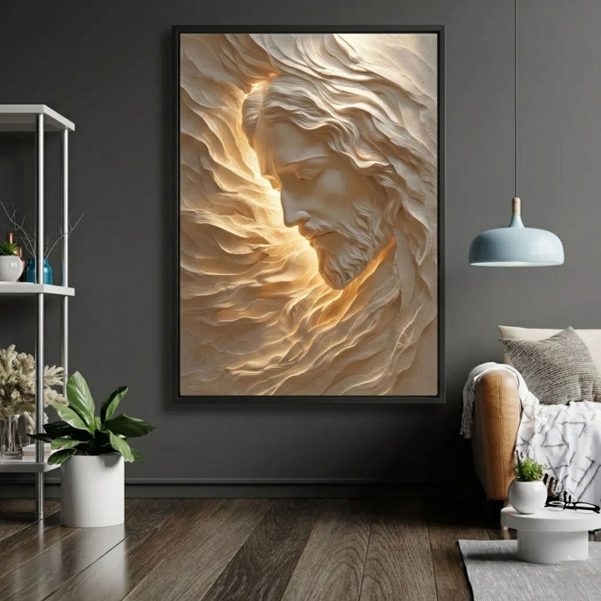 Radiant Jesus Portrait Canvas Print, Spiritual Christian Wall Art, Divine Light Religious Home Decor