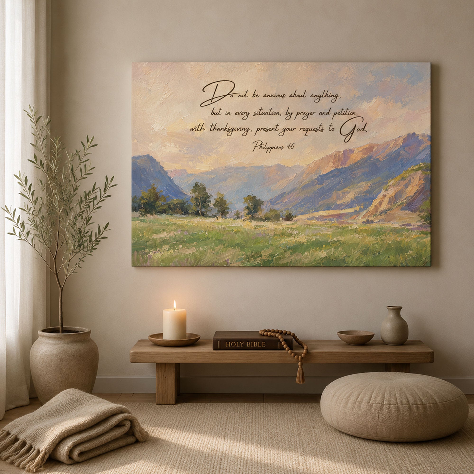 Do Not Be Anxious Philippians 4:6 Canvas Print, Christian Scripture Wall Art, Peaceful Faith Home Decor