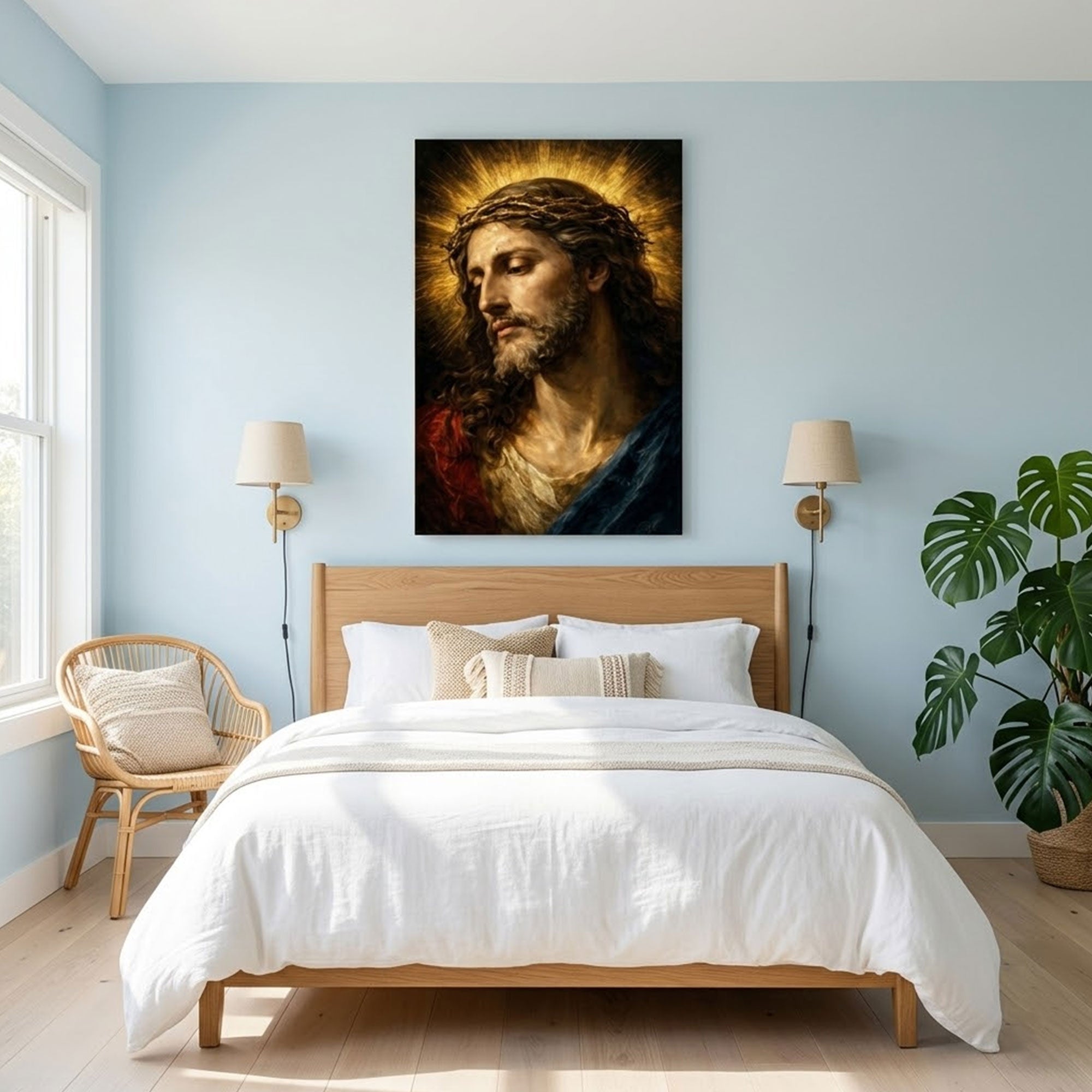 Jesus Christ Crown of Thorns Portrait Canvas Print, Sacred Christian Wall Art, Classical Religious Faith Decor
