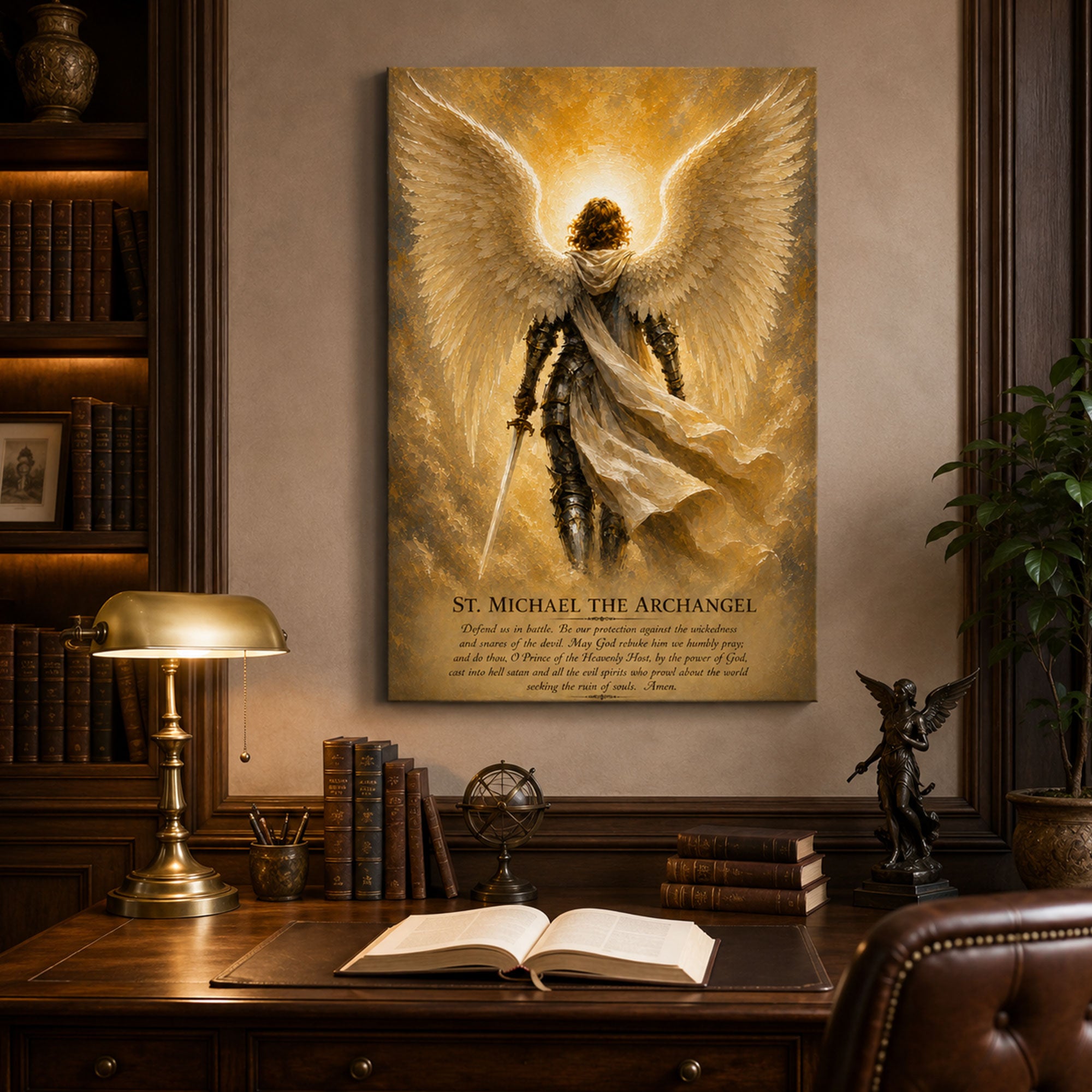 St. Michael the Archangel Prayer Canvas Print, Catholic Angel Wall Art, Faith Home Decor Gift