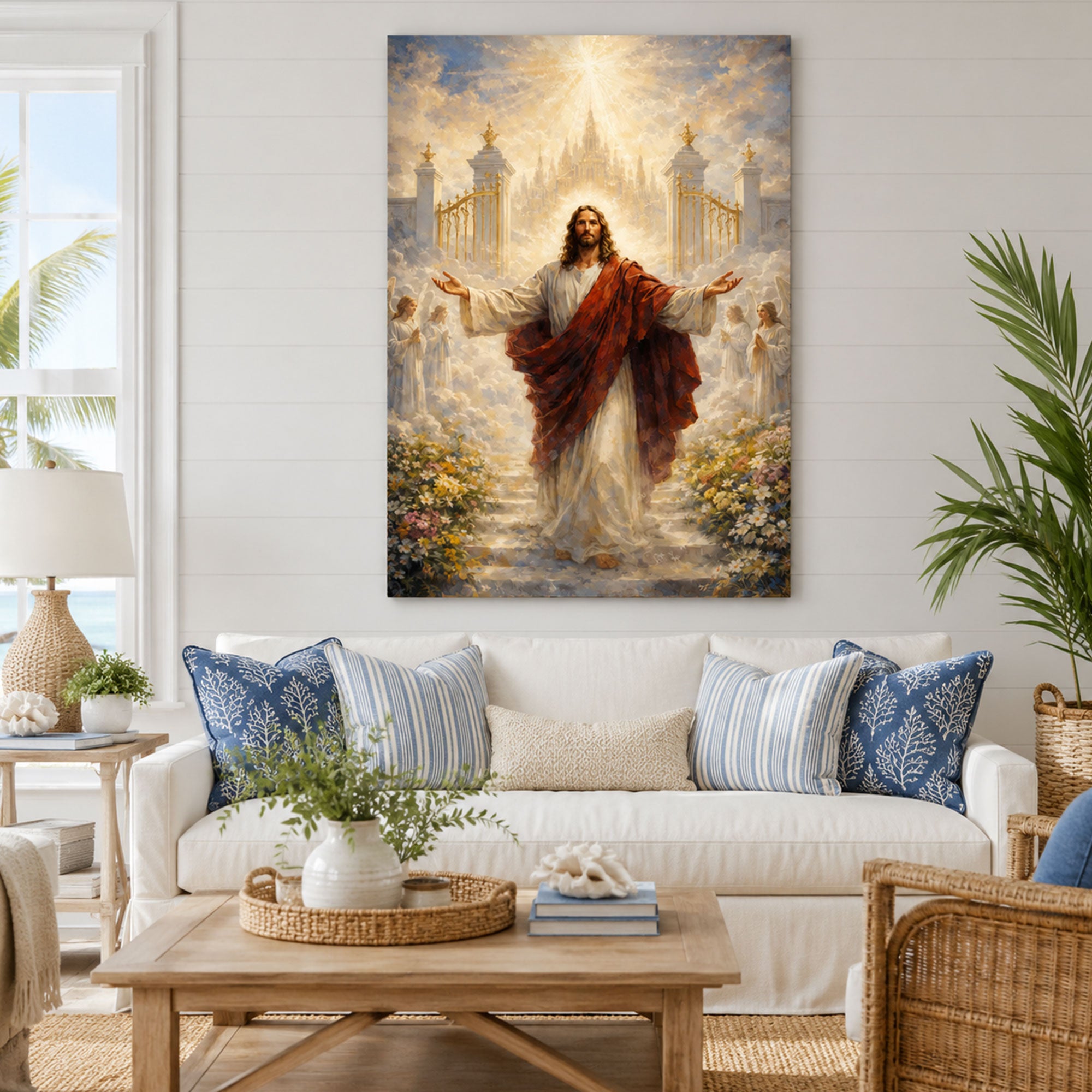 Jesus Christ Heavenly Gates Canvas Print Religious Christian Wall Art Faith Home Decor