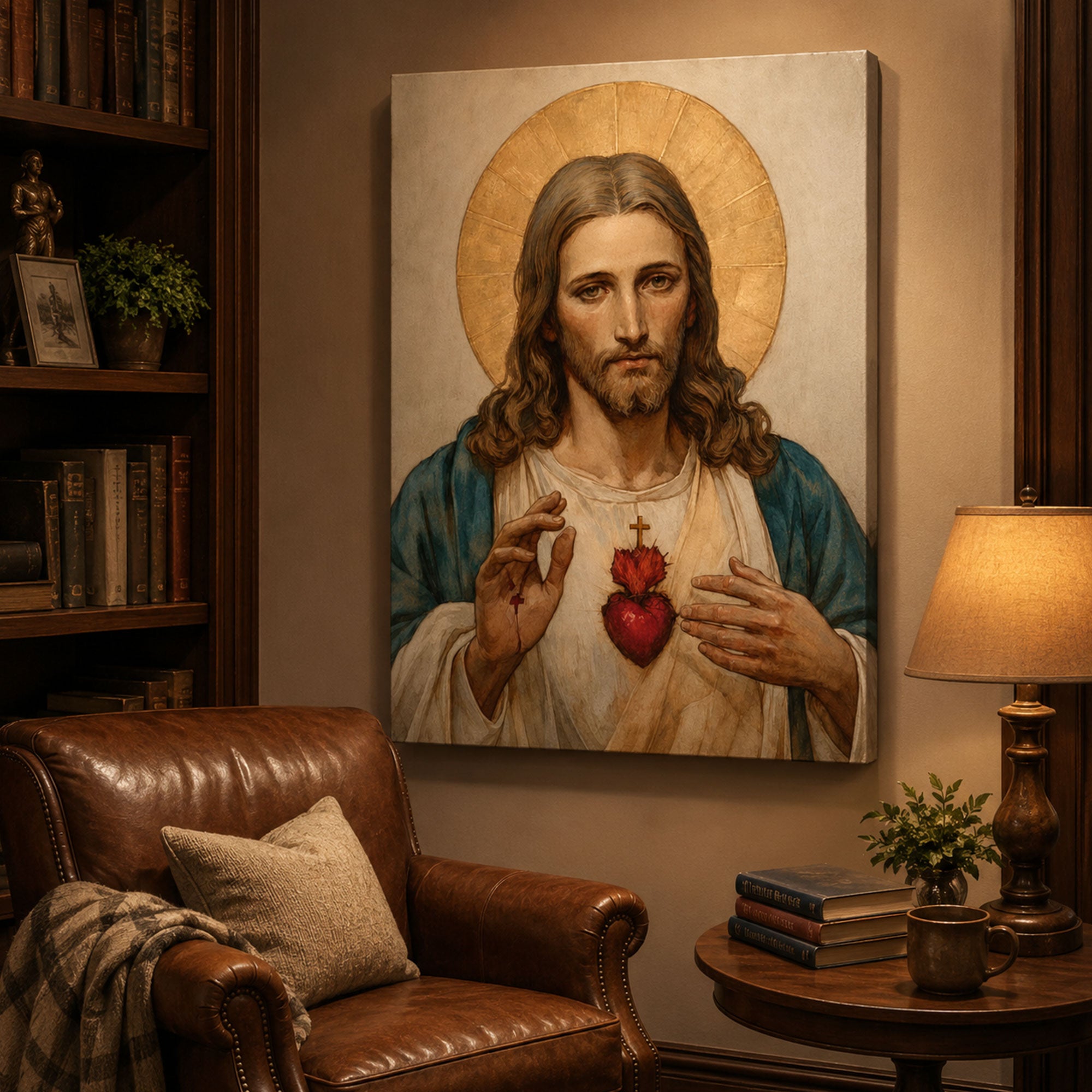 Sacred Heart of Jesus Watercolor Canvas Print, Catholic Christian Wall Art, Religious Faith Home Decor