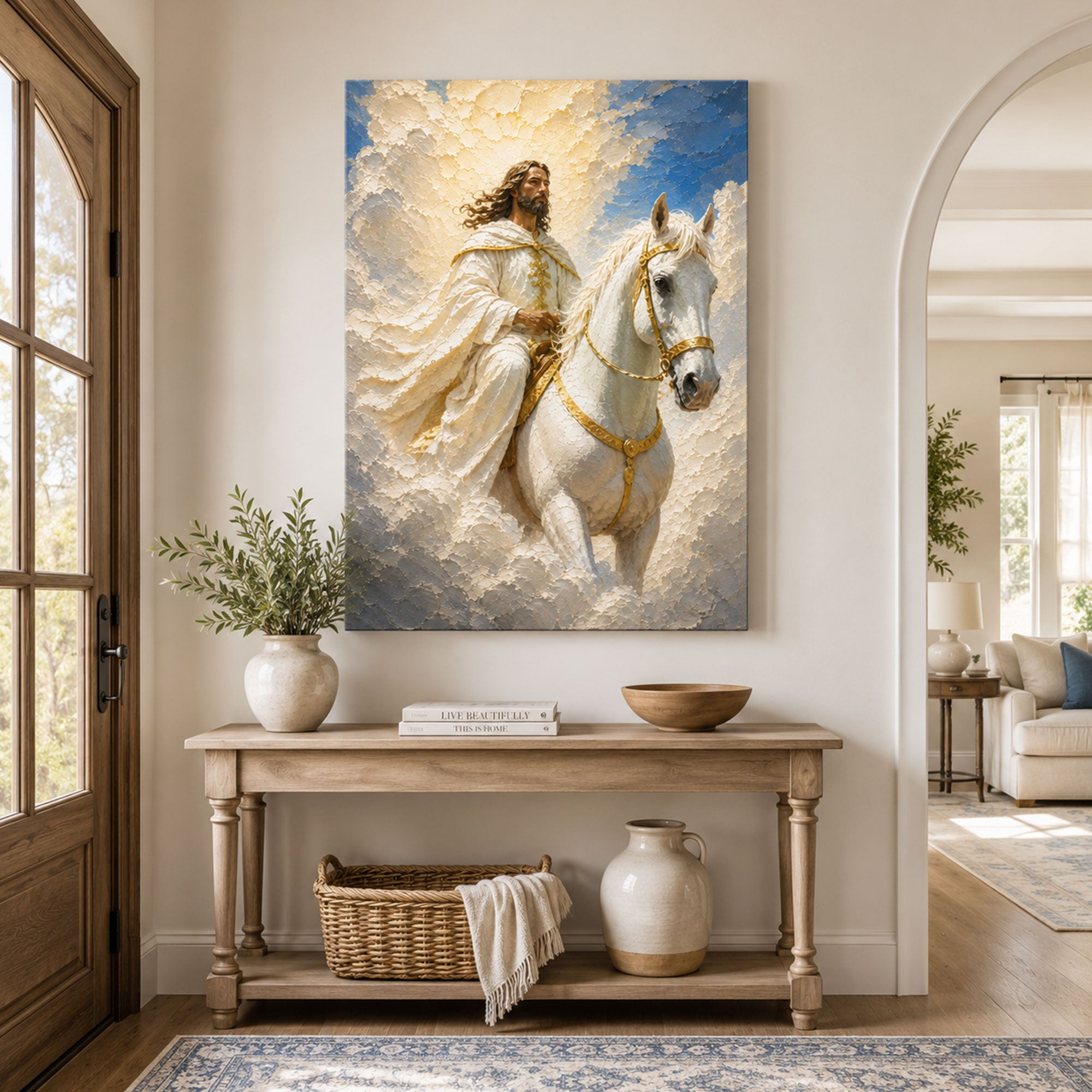 Second Coming of Jesus Canvas Print, White Horse Christian Wall Art Gift