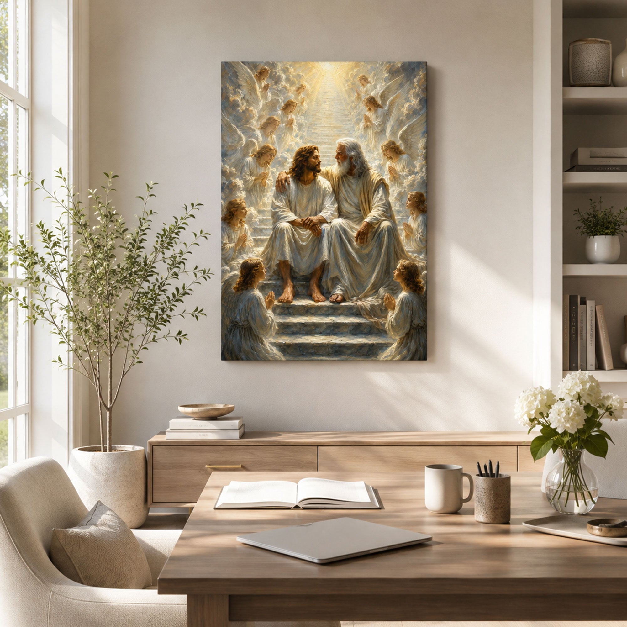 Jesus and God the Father in Heaven Canvas Print, Heavenly Kingdom Christian Wall Decor, Faith Gift