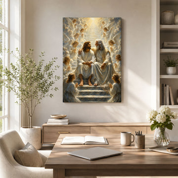 Jesus and God the Father in Heaven Canvas Print, Heavenly Kingdom Christian Wall Decor, Faith Gift