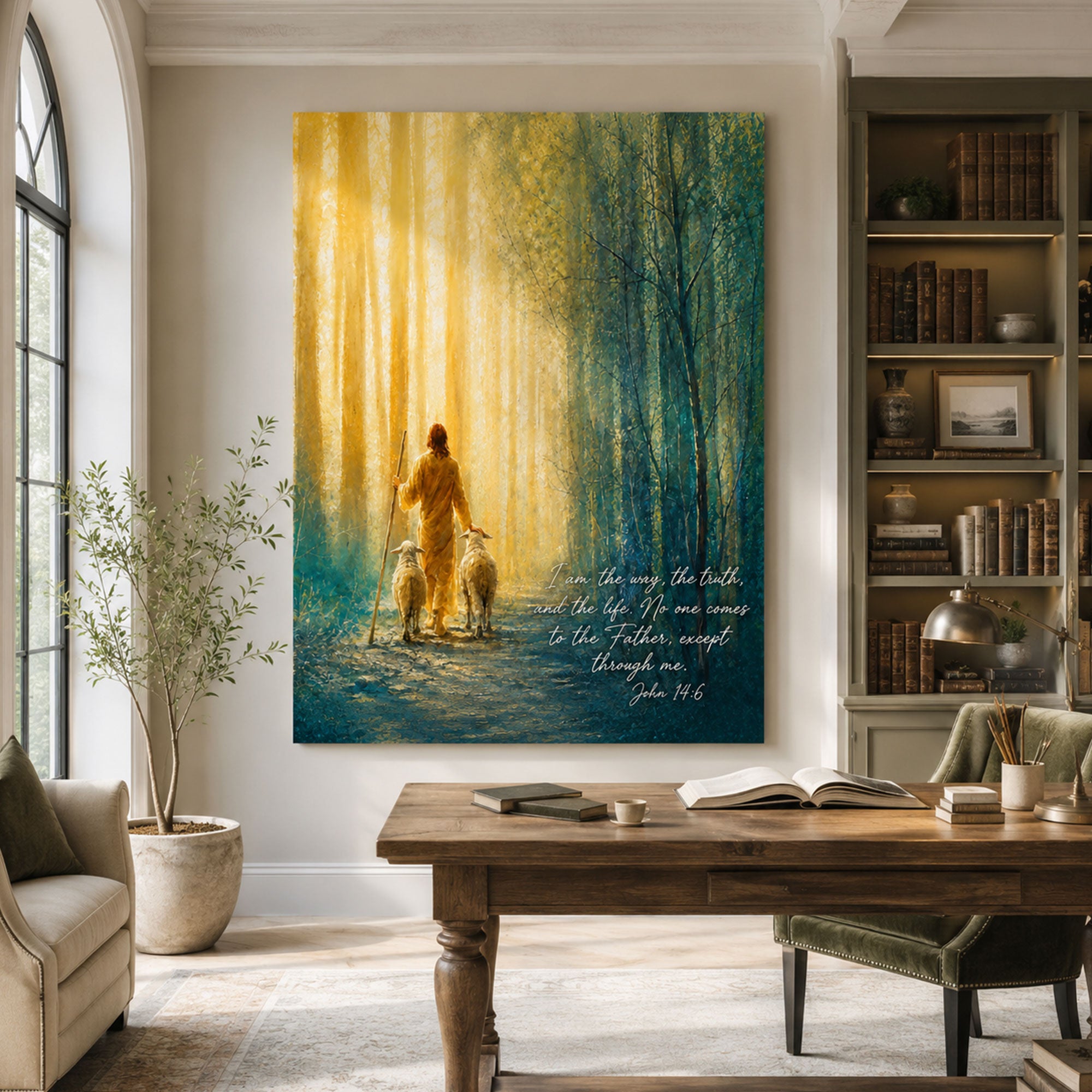 I Am The Way The Truth And The Life Jesus and Sheep Canvas Print, Christian Faith Wall Art, Inspirational Jesus Home Decor