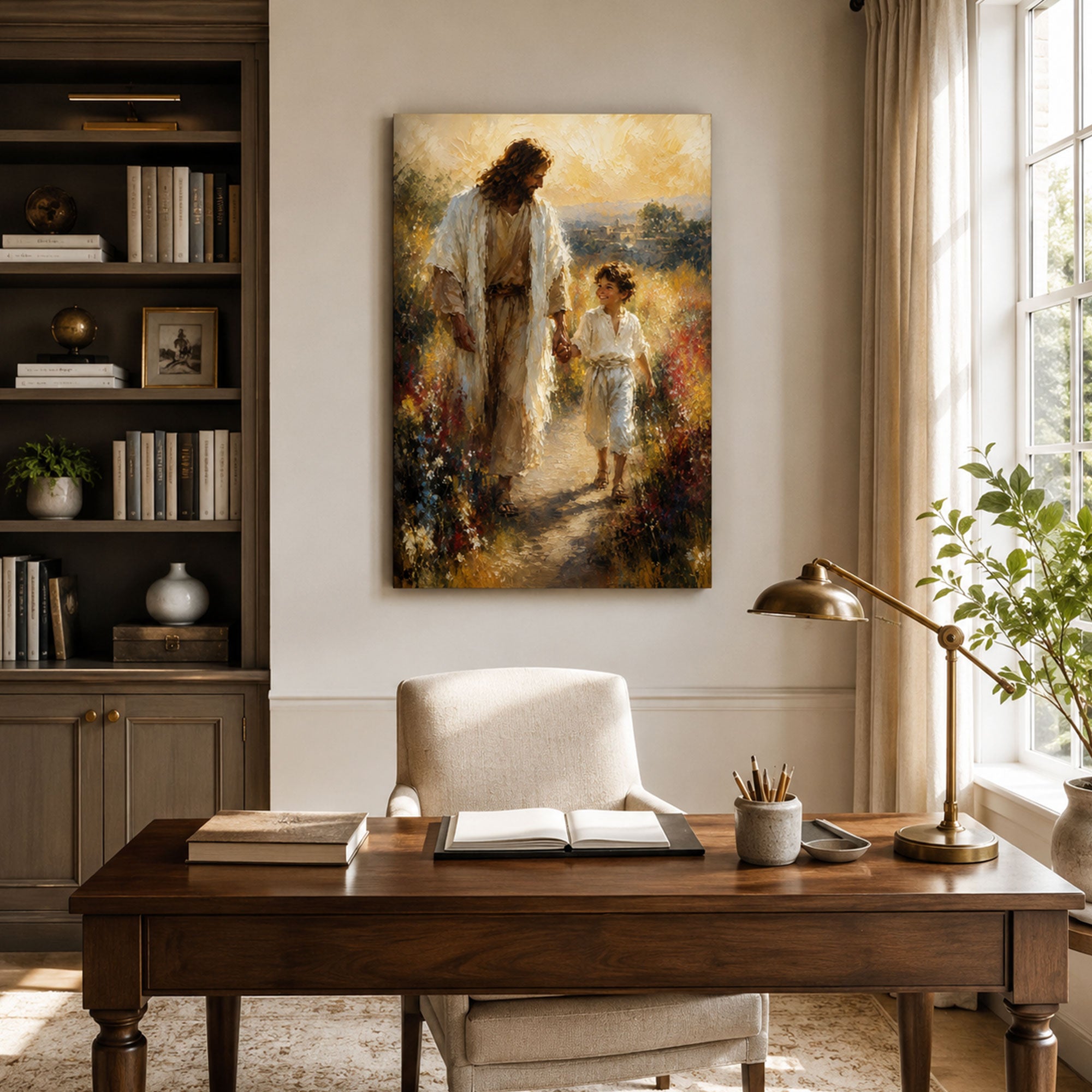 Jesus Walking with a Child Canvas Print, Christian Home Decor