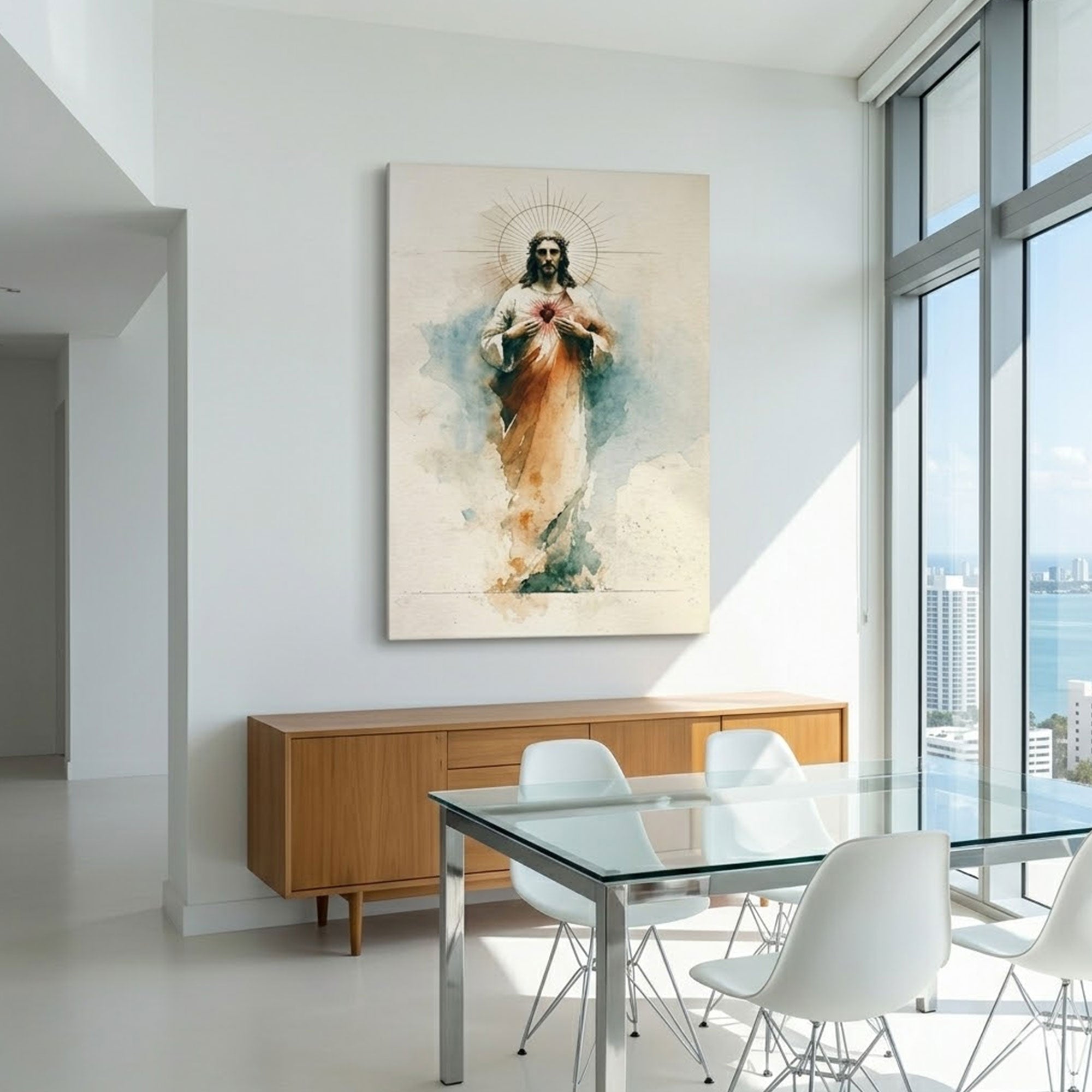 Sacred Heart of Jesus Watercolor Canvas Print, Christian Catholic Wall Art, Devotional Faith Home Decor