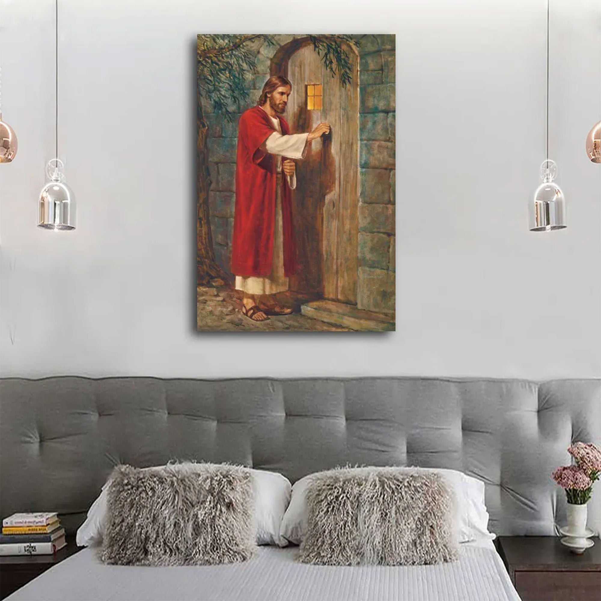 Jesus Knocking on the Door Wall Art Canvas, Christian Faith Decor, Religious Gift for Home