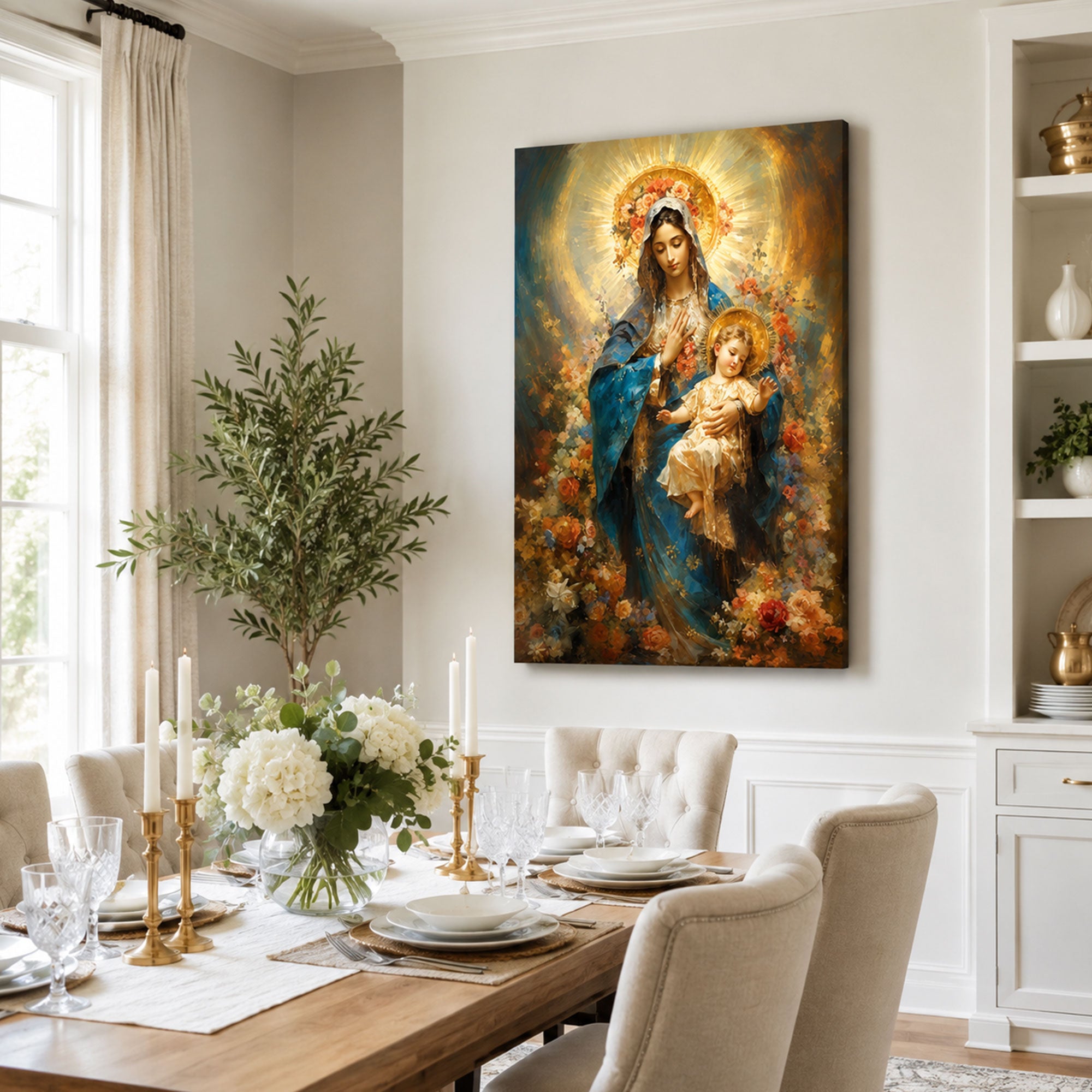 Blessed Virgin Mary with Baby Jesus Canvas Print, Catholic Home Decor, Religious Gift