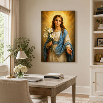 Saint Maria Goretti Canvas Print, Catholic Young Saint Wall Art, Lily Flower Faith Home Decor Gift