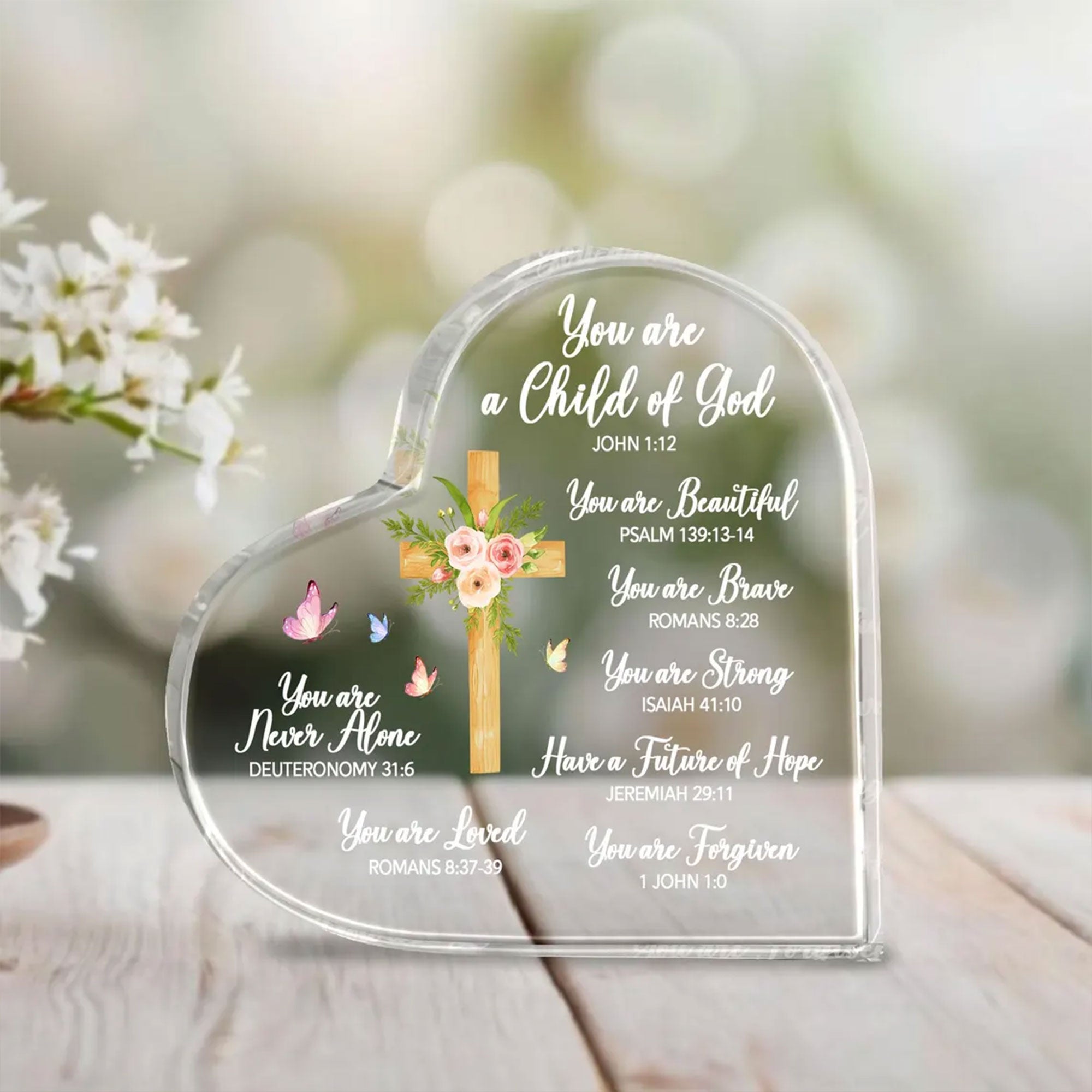 You Are a Child of God Heart Acrylic Plaque, Christian Scripture Gift, 2D Flat Faith Table Decor