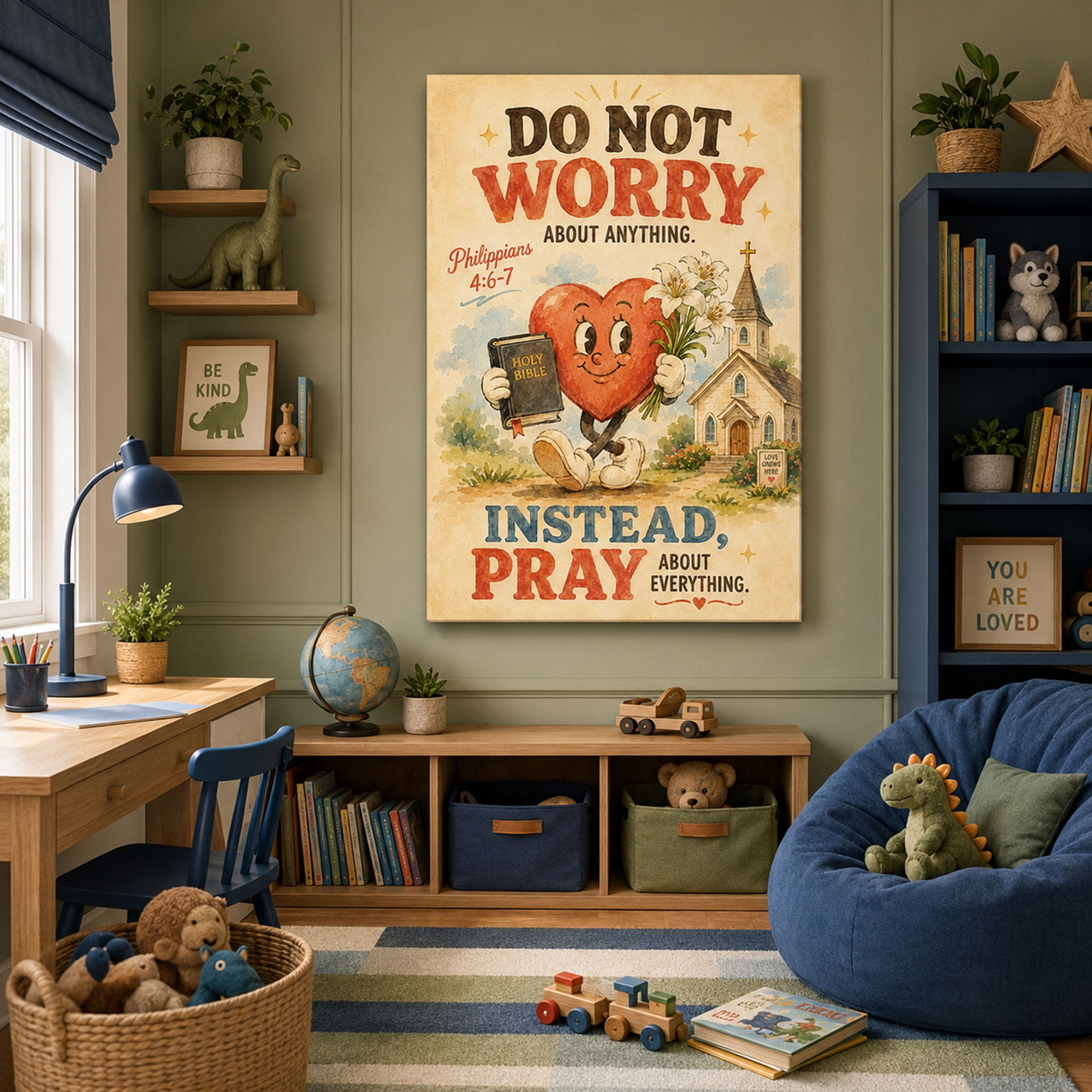 Do Not Worry Pray Canvas Print Philippians 4:6-7 Christian Kids Wall Art Prayer Room Decor