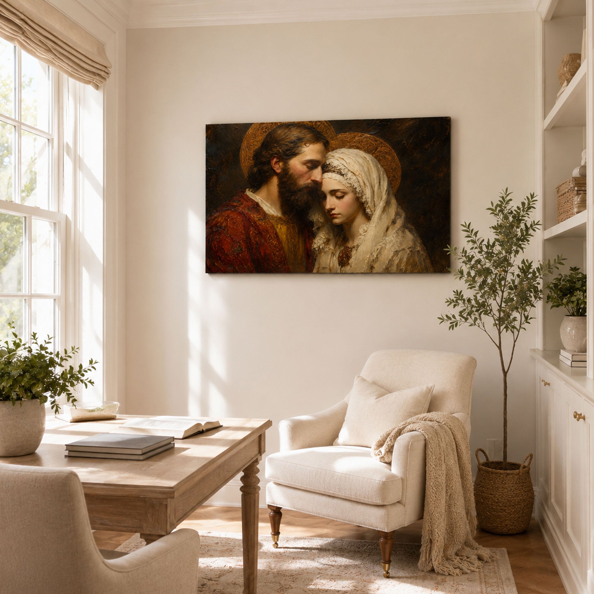 Saint Joseph and Virgin Mary Canvas Print, Holy Couple Catholic Wall Decor, Christian Faith Gift
