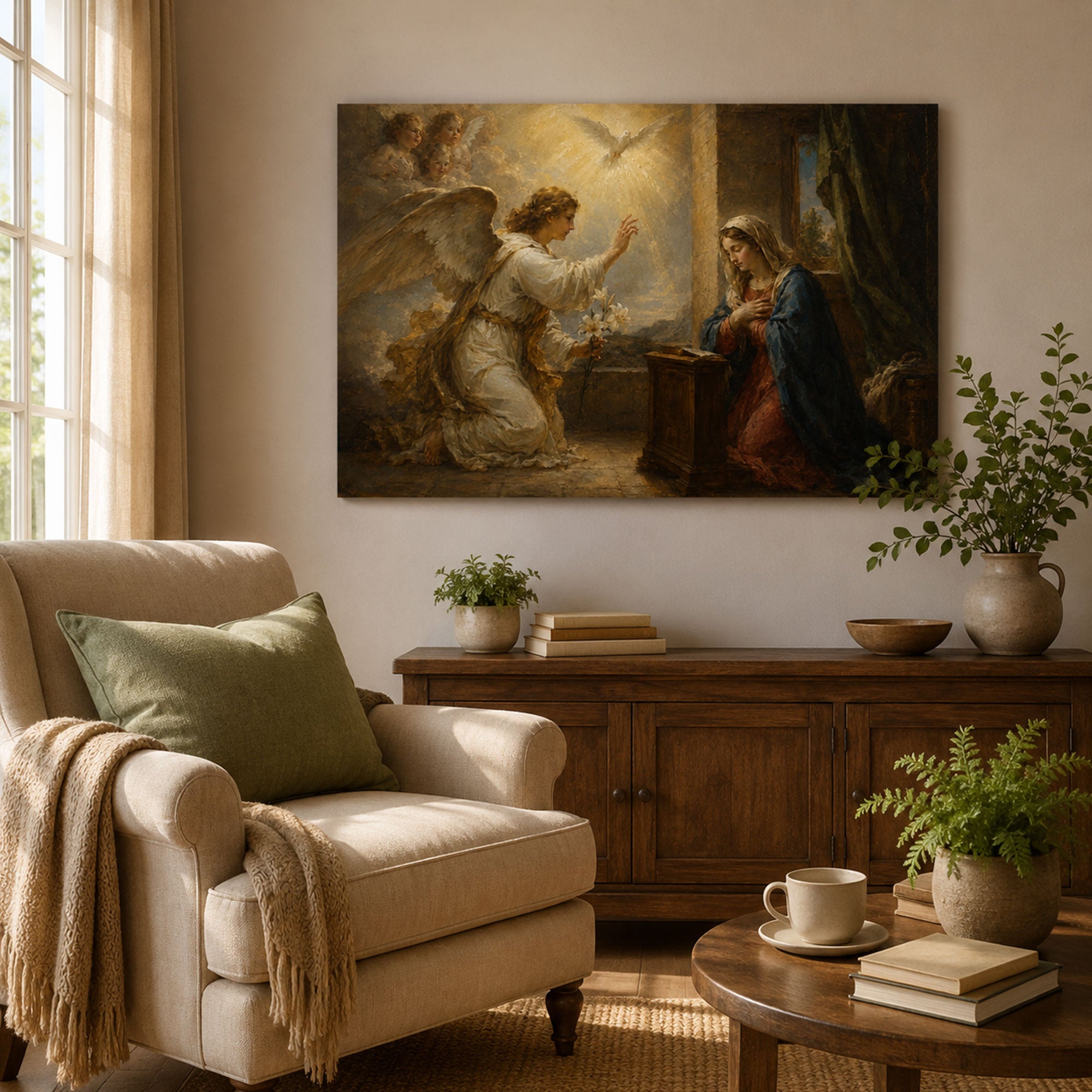 The Annunciation Canvas Print, Angel Gabriel and Virgin Mary Catholic Wall Art