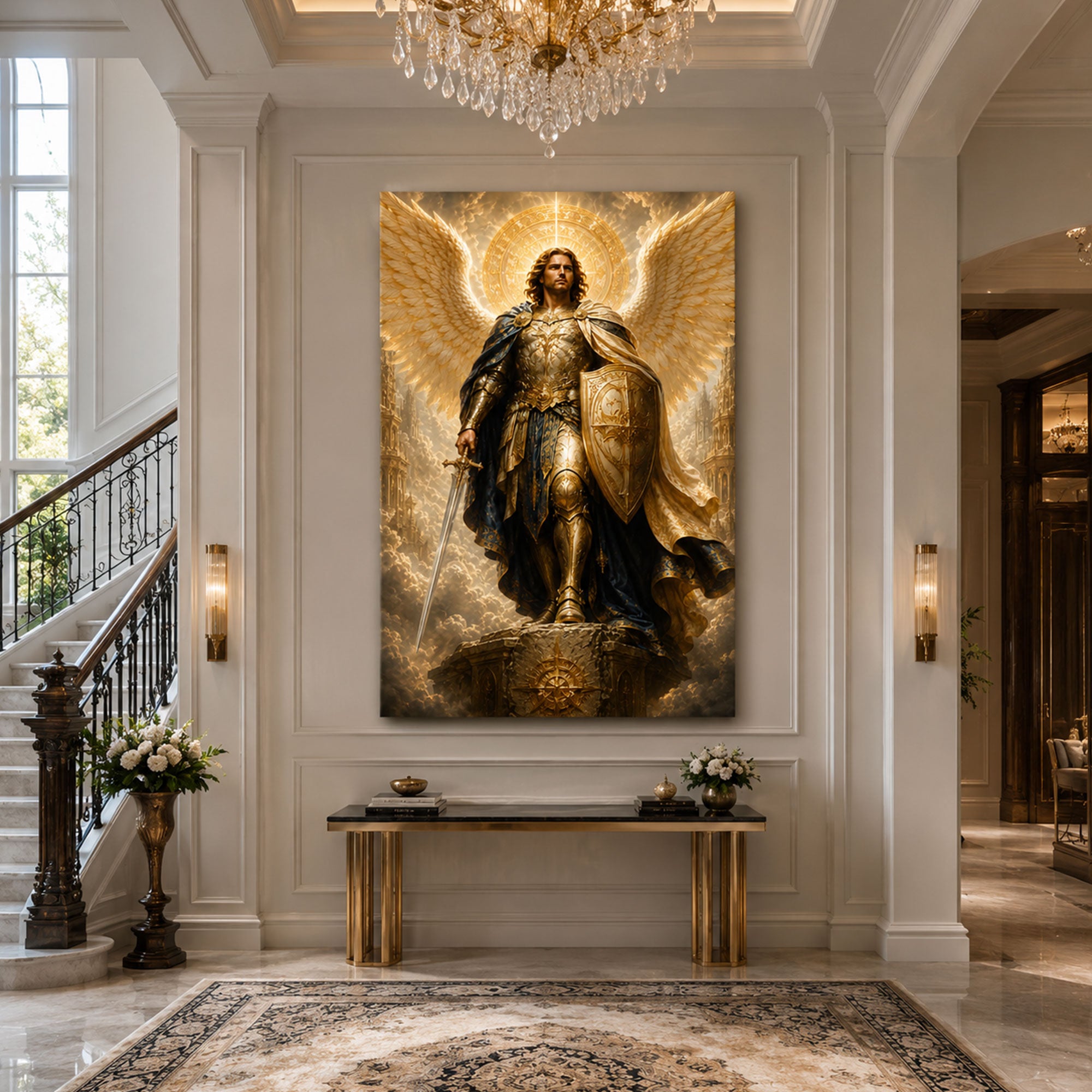 Saint Michael with Sword and Shield Canvas Print, Catholic Archangel Wall Art, Faith Home Decor Gift