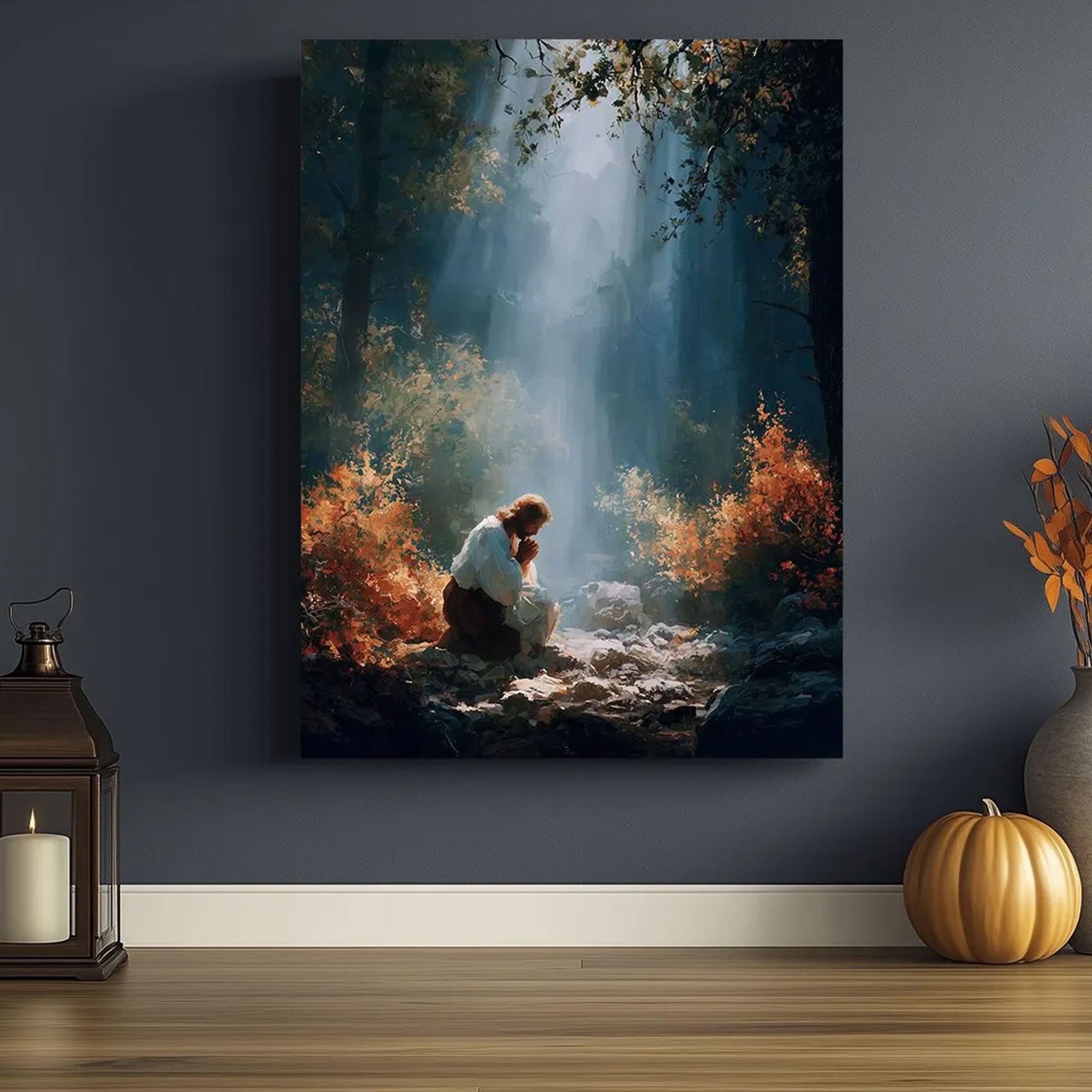 Jesus Praying in the Garden Canvas Print, Christian Prayer Wall Art, Spiritual Faith Painting, Gethsemane Religious Decor