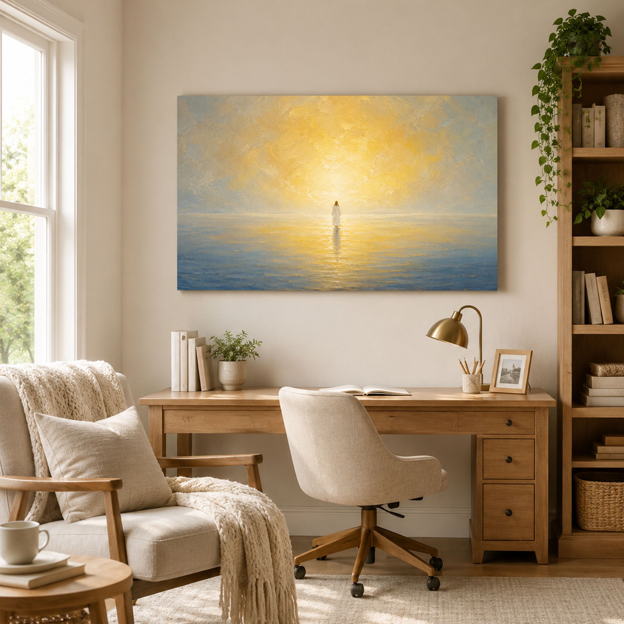 Jesus Standing on the Sea Canvas Print, Peaceful Christian Home Decor