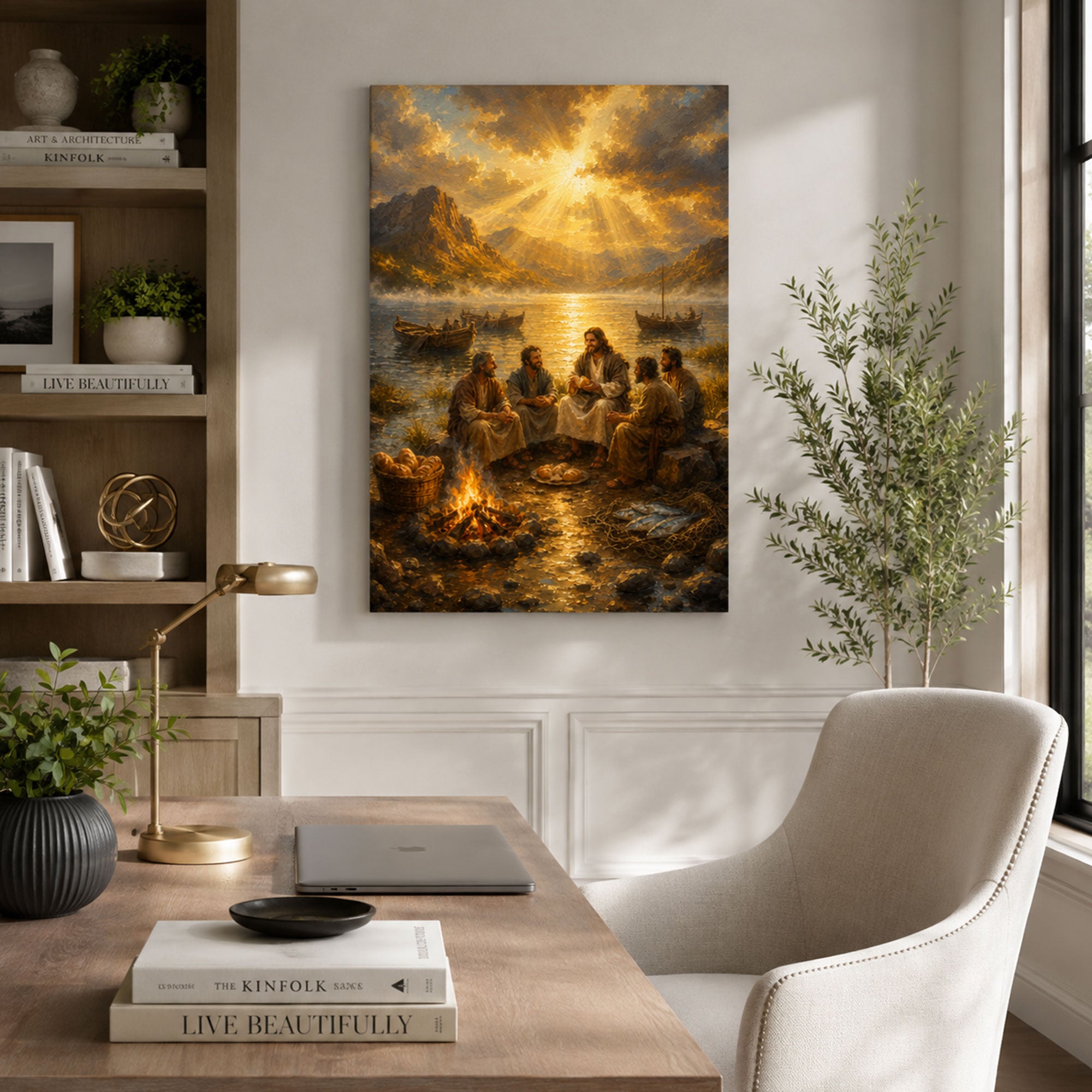 Jesus and Disciples by the Sea of Galilee Canvas Print, John 21 Christian Wall Decor, Faith Gift