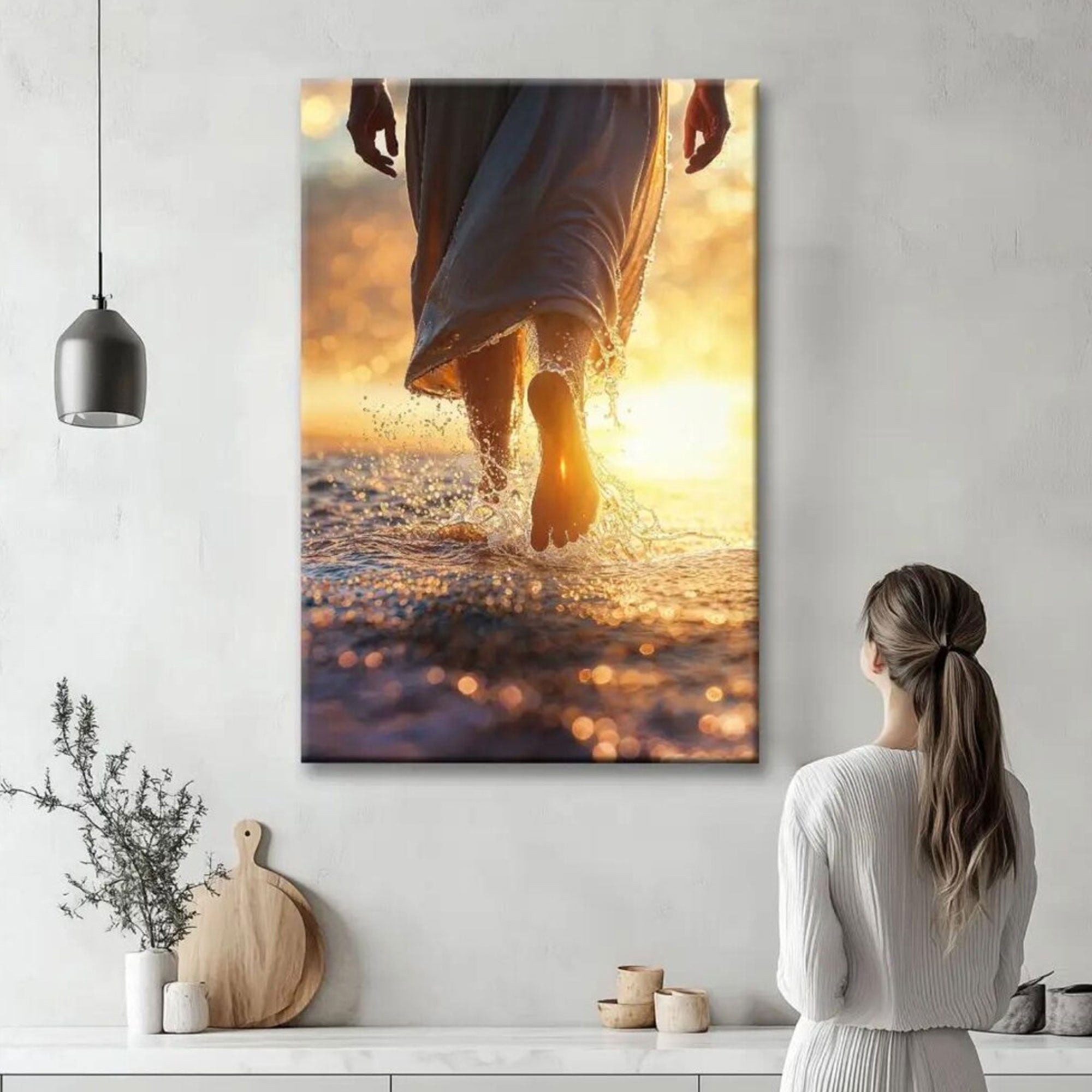 Jesus Christ Walking on Water Canvas Print, Inspirational Christian Wall Art, Biblical Faith Decor for Home and Church