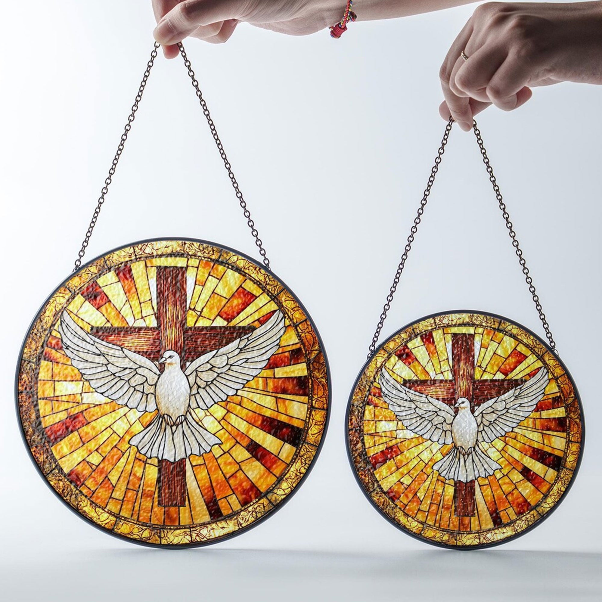 Cross and Dove Faux Glass Suncatcher, Holy Spirit Window Hanging, Christian Decor Gift