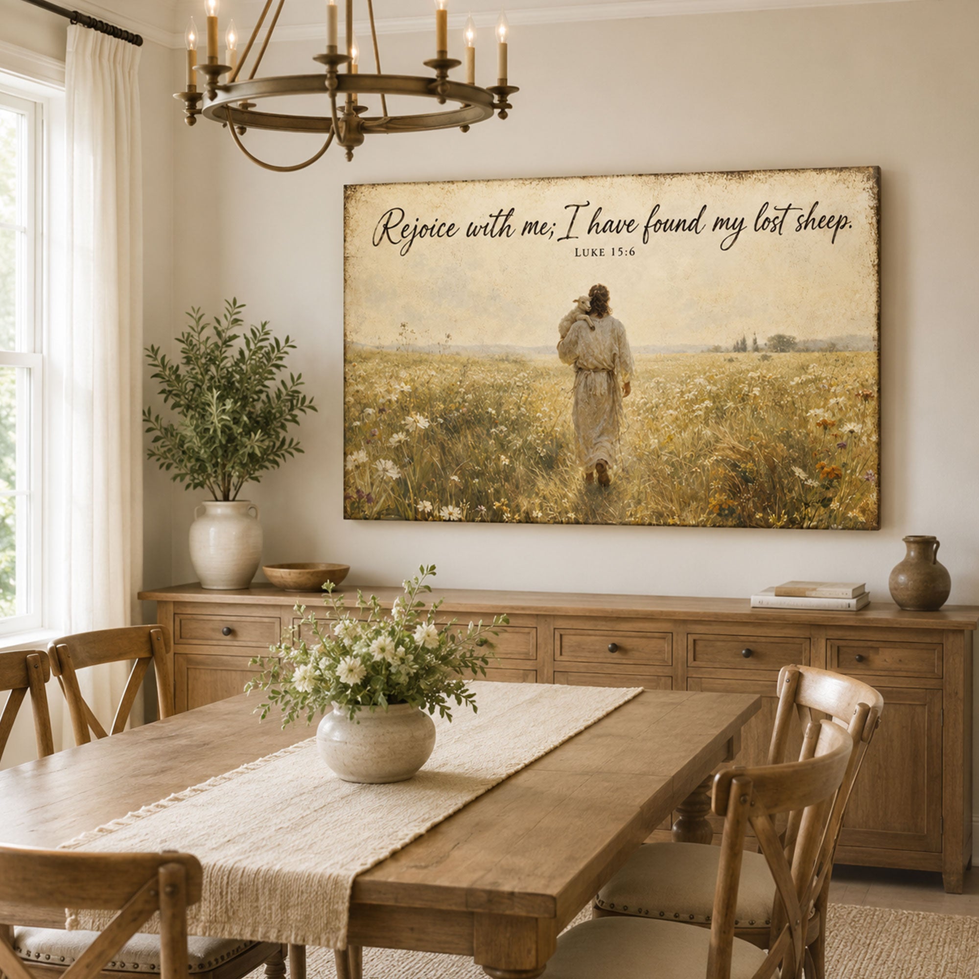 Luke 15:6 Lost Sheep Canvas Print, Christian Home Decor
