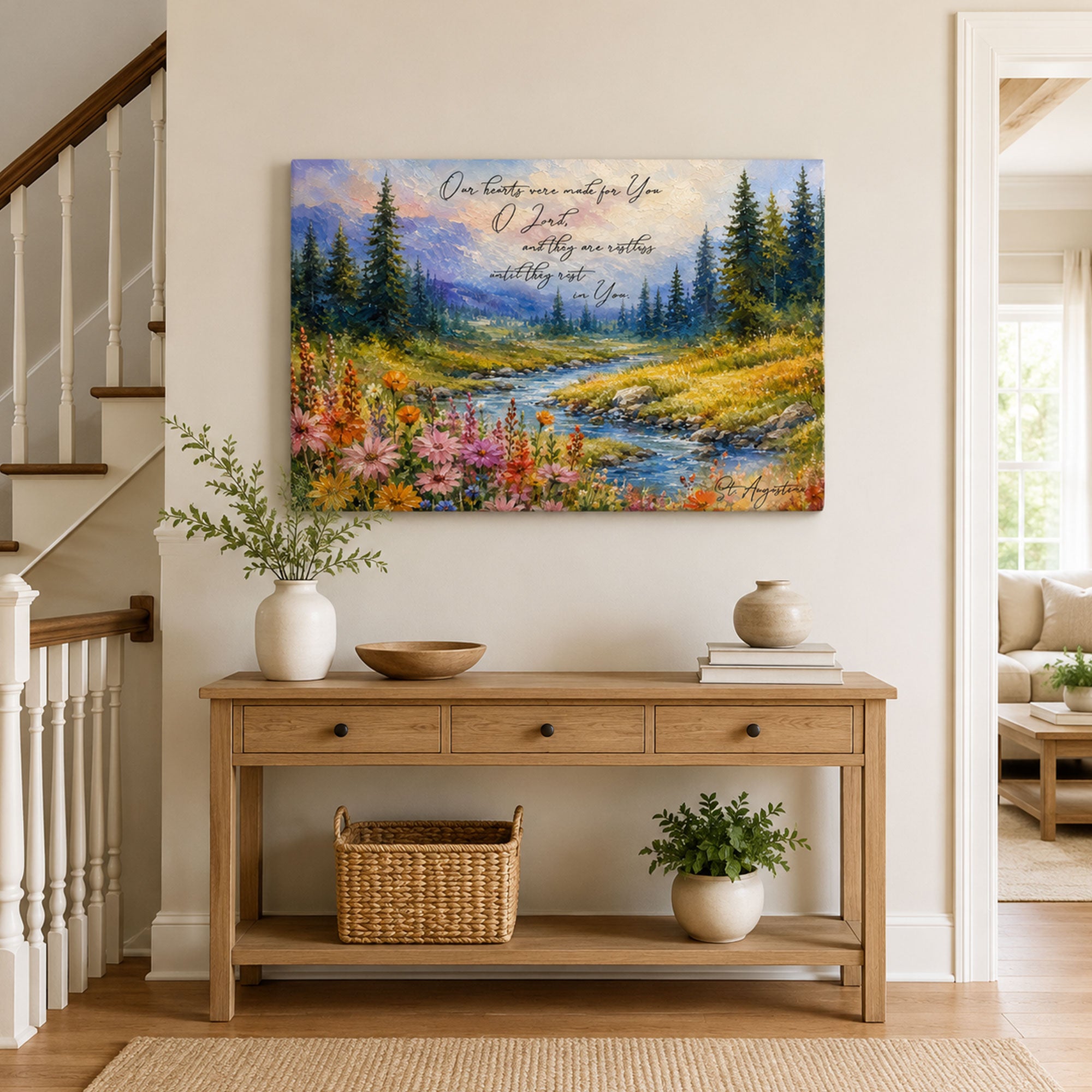 St. Augustine Restless Heart Quote Canvas Print, Christian Home Decor