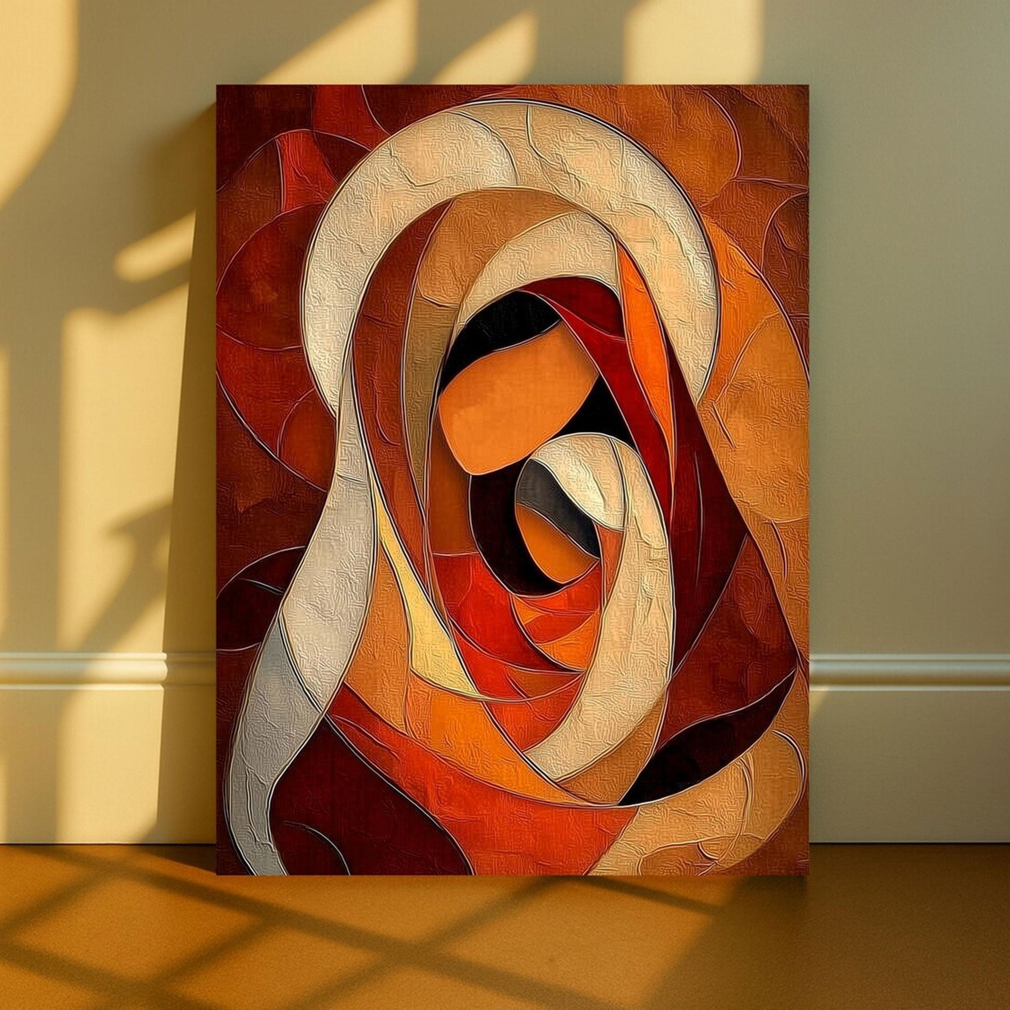 Abstract Virgin Mary Canvas Art, Geometric Madonna Wall Decor, Modern Christian Faith Artwork