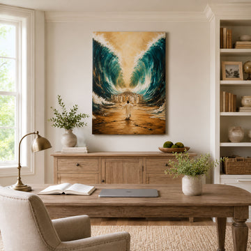 Moses Parting the Red Sea Canvas Print, Biblical Christian Wall Art, Exodus Faith Home Decor
