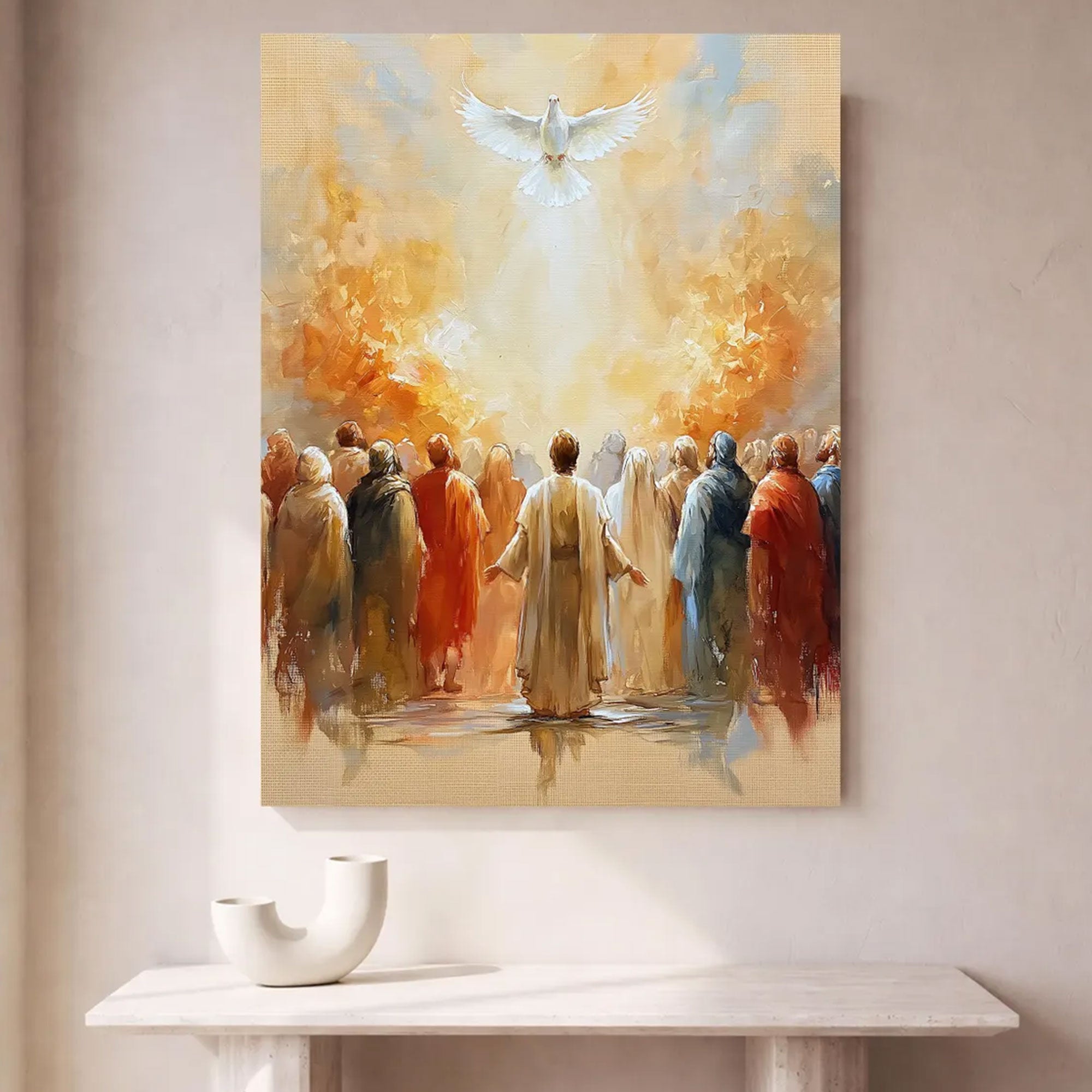 Pentecost Holy Spirit Canvas Print, Dove Christian Wall Art, Biblical Fire Faith Decor