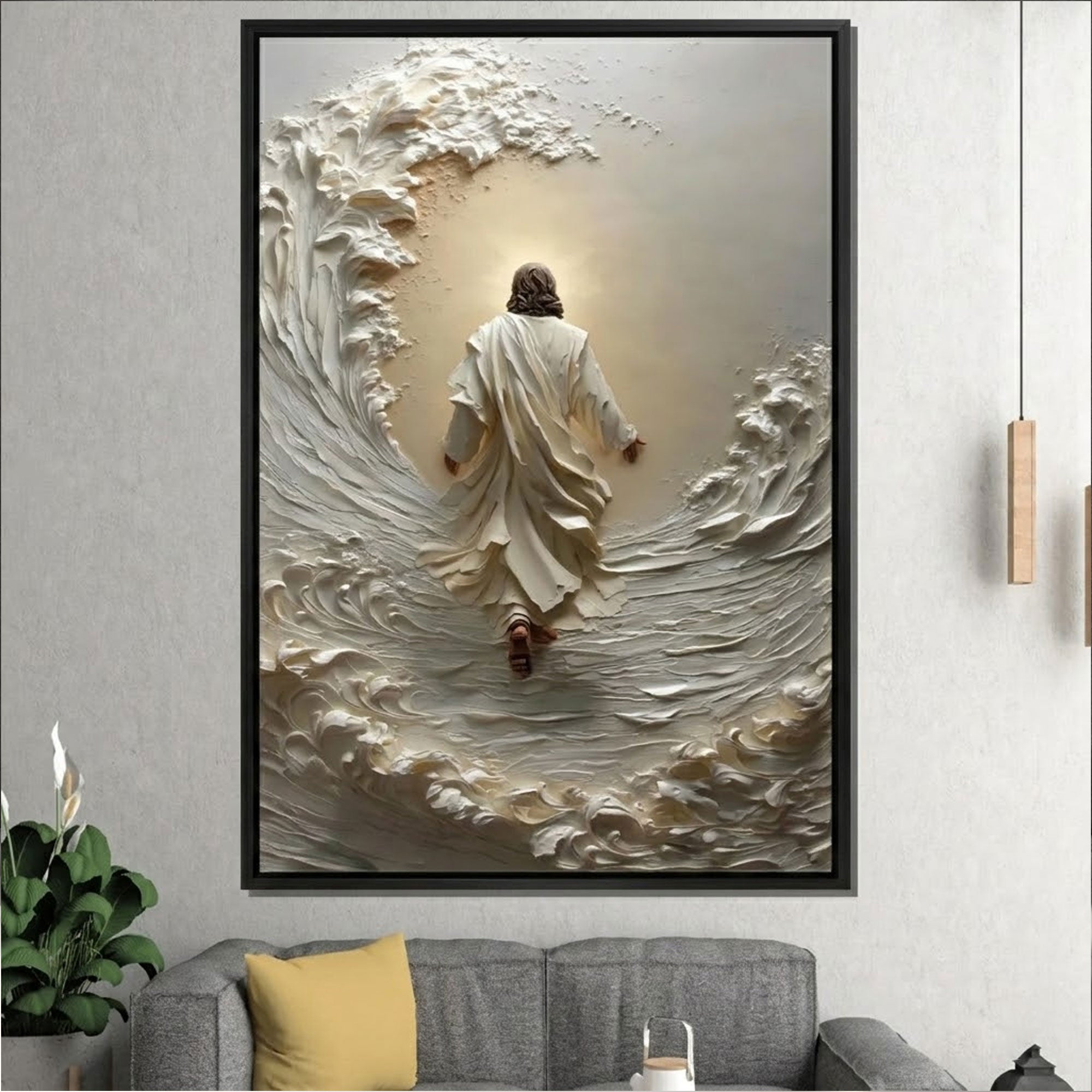 Walking on Water Jesus Canvas Print, Christian Wall Art, Divine Faith Artwork, Religious Home Decoration