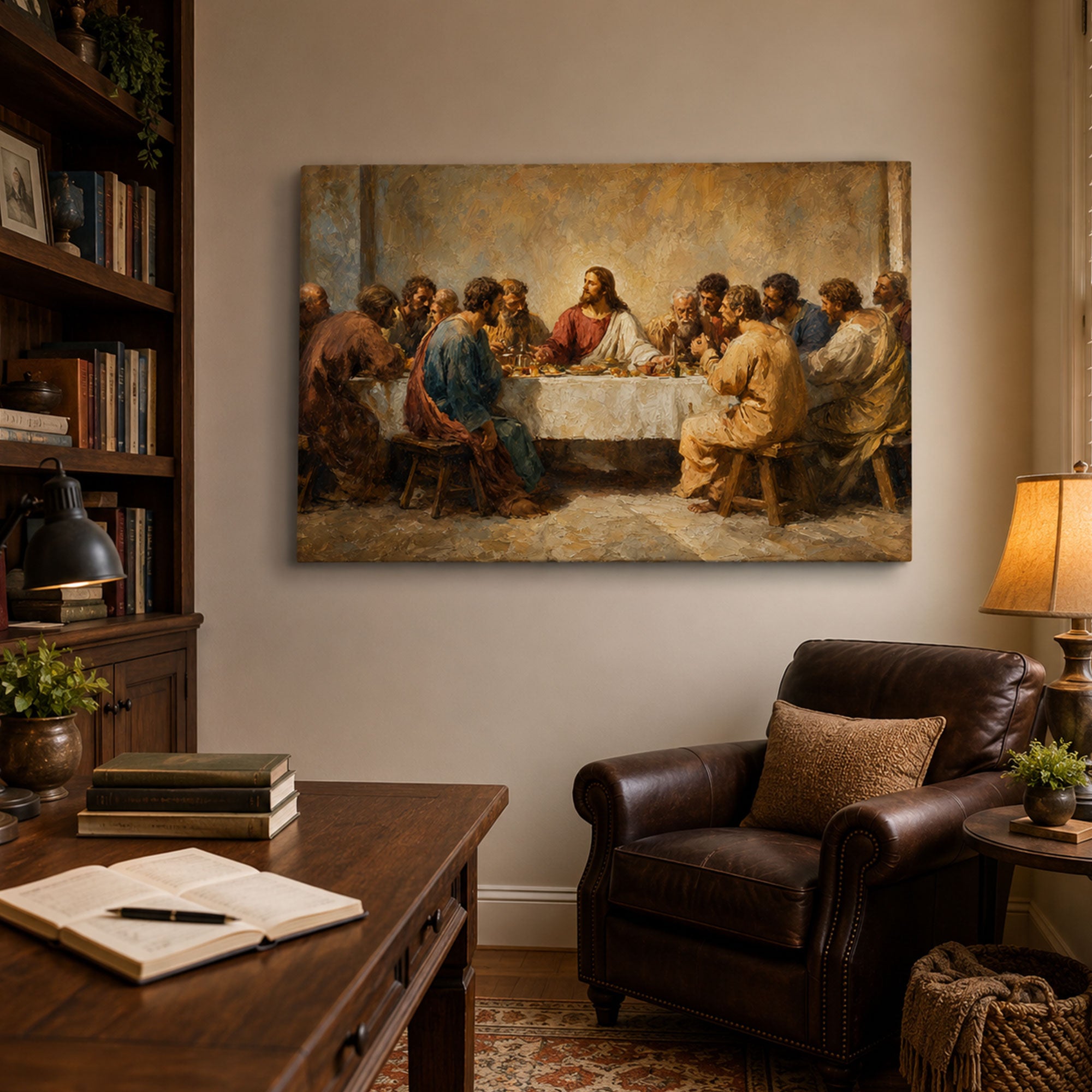 Panoramic Jesus Supper Canvas Print, Classic Religious Home Decor