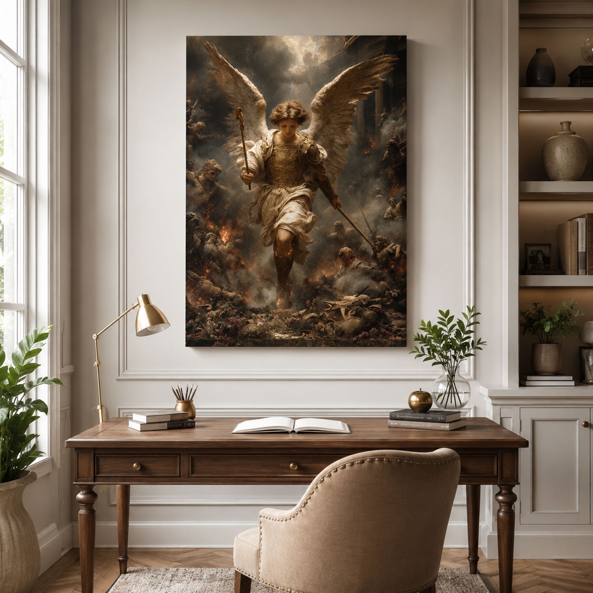 Saint Michael Leading the Heavenly Battle Canvas Print, Catholic Angel Art