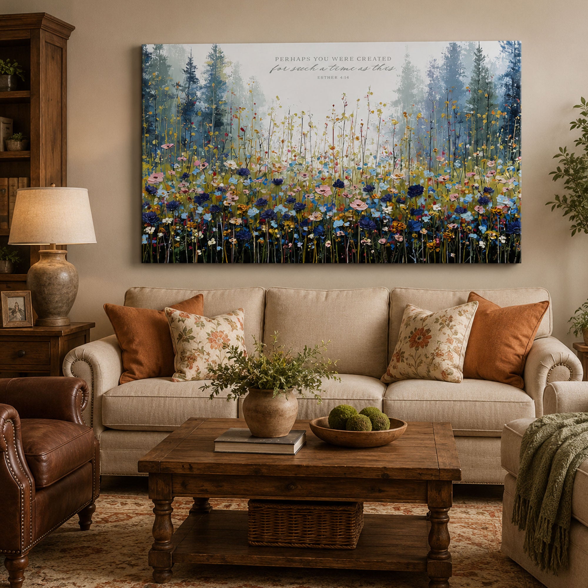 Esther 4:14 For Such a Time as This Canvas Print, Blue Mountain Meadow Christian Wall Art, Inspirational Gift for Women