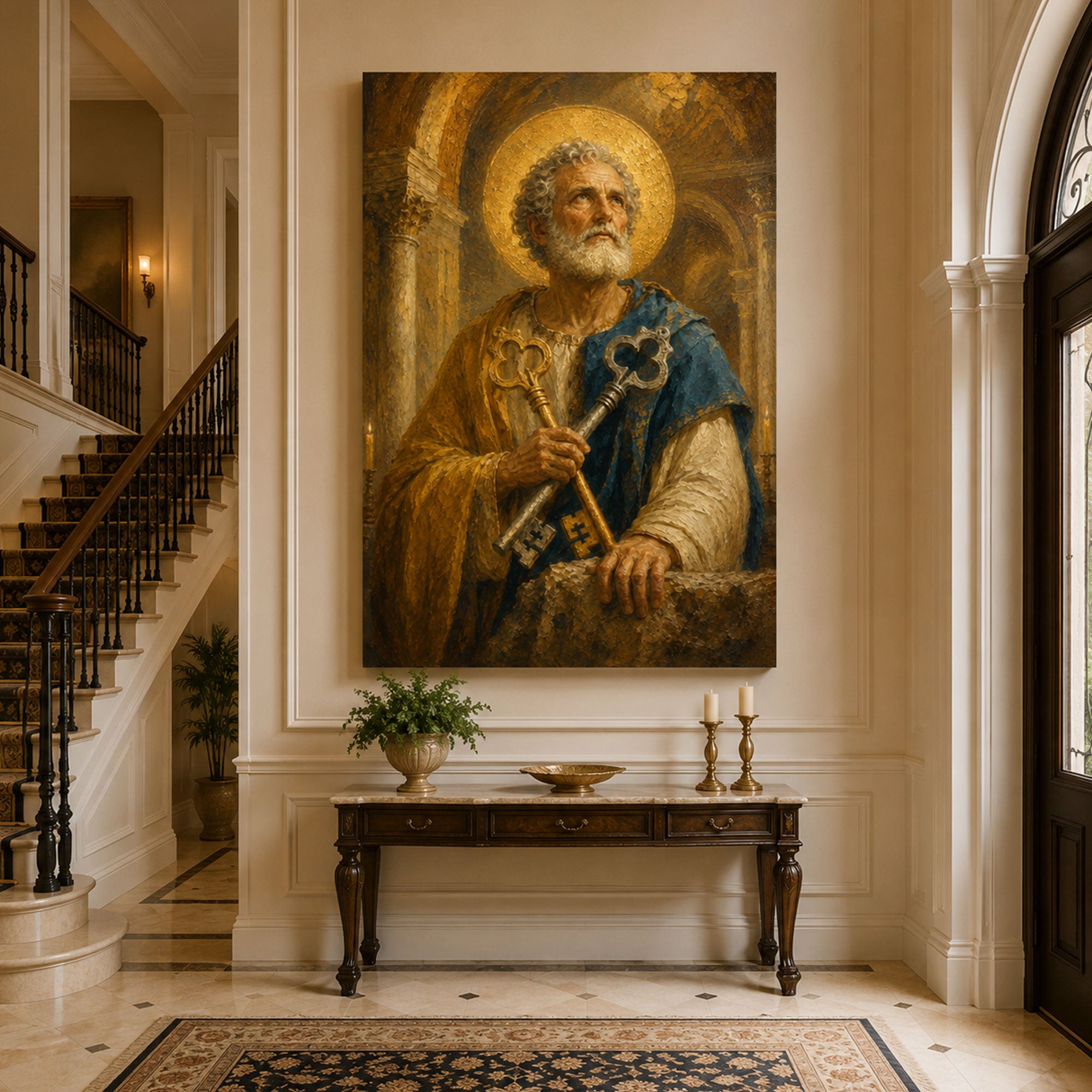 Saint Peter with Keys Canvas Print, Catholic Apostle Wall Art, Faith Home Decor Gift