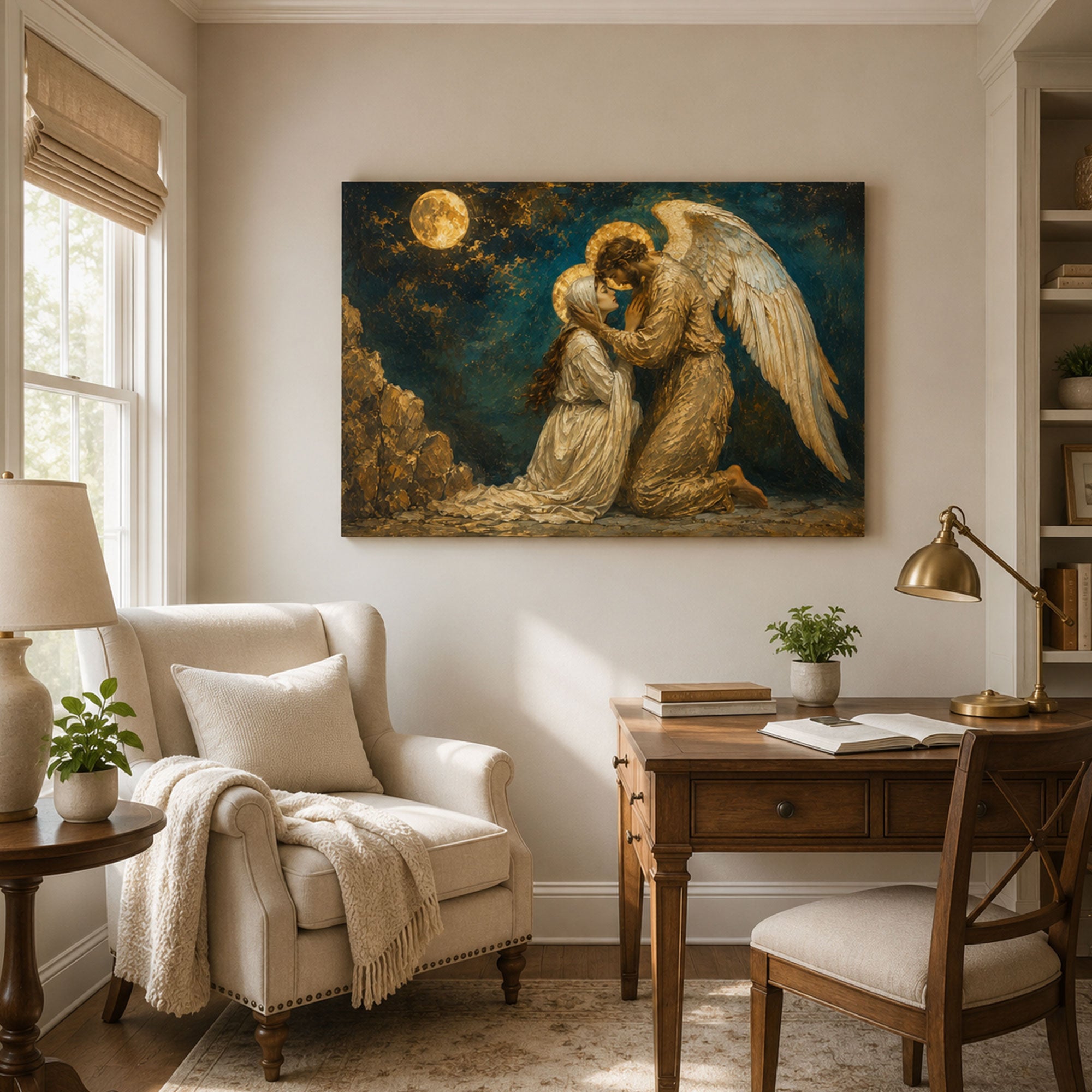 Guardian Angel Comforting a Woman Canvas Print, Christian Home Decor