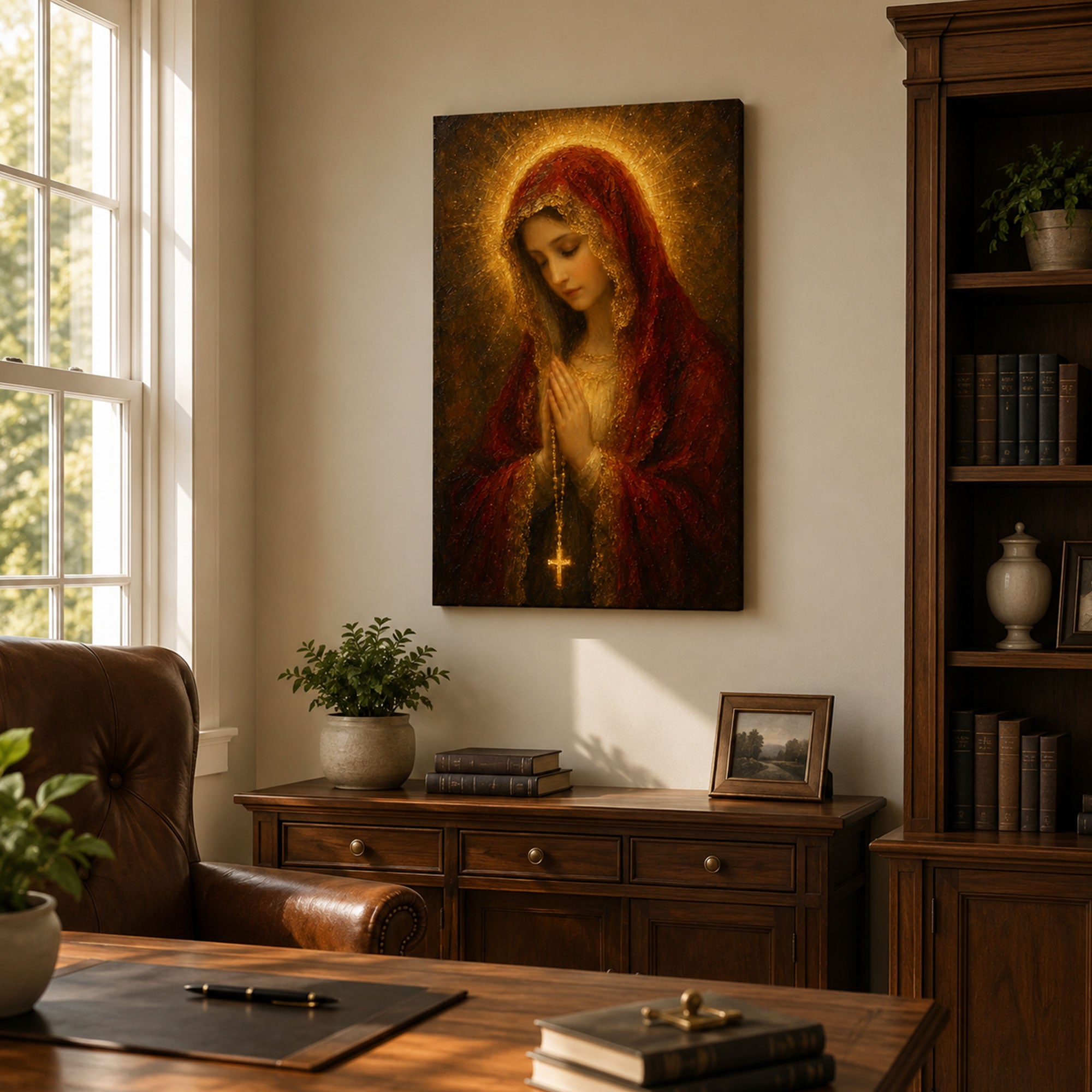 Our Lady of the Rosary Canvas Print, Catholic Home Decor