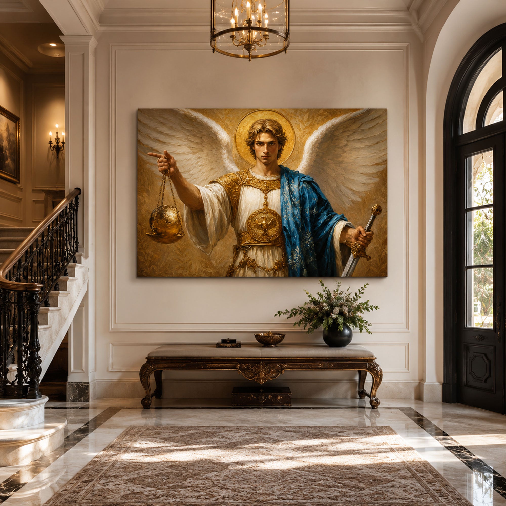 Saint Michael with Scales Canvas Print, Catholic Archangel Wall Art, Faith Home Decor Gift